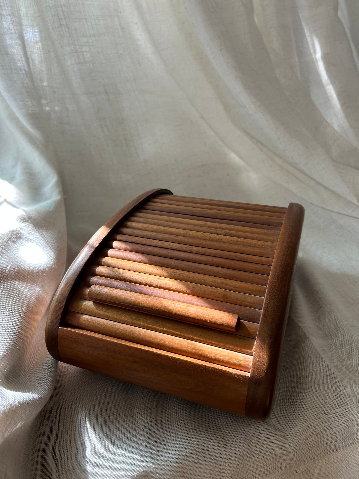 Vintage Teak Tambour Box - MCM Style