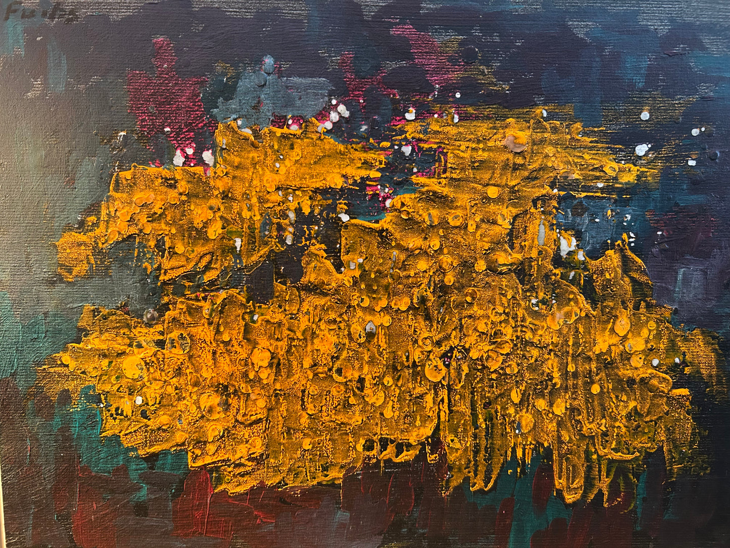 MCM Yellow, Red, Blue Abstract Original Painting with Frame