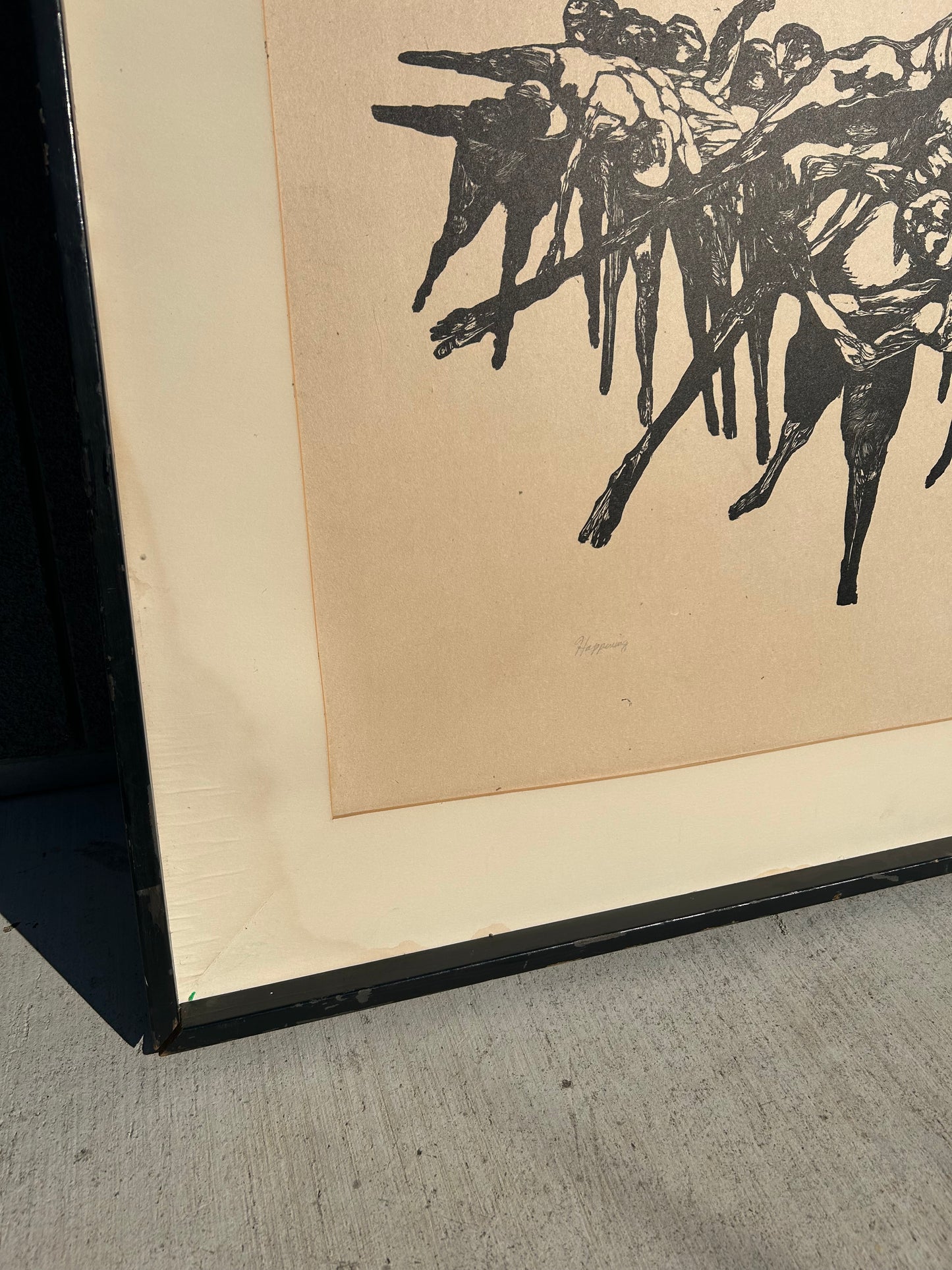 Vintage Signed Original Woodcut Matted and Framed, Jacob Landau, Circa 1960s