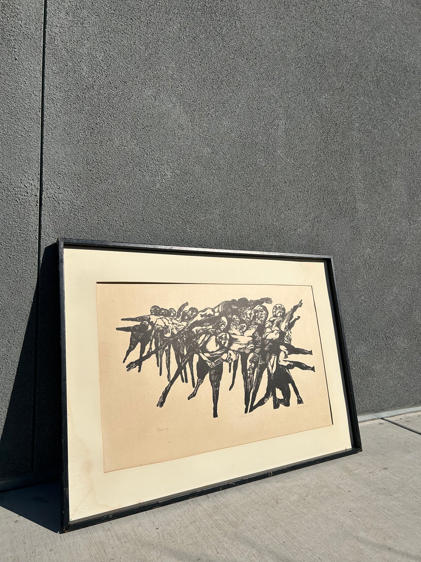 Vintage Signed Original Woodcut Matted and Framed, Jacob Landau, Circa 1960s