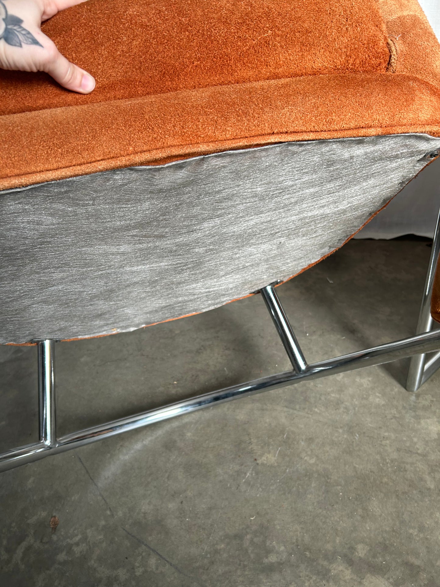 Pair of Suede and Chrome Tufted MCM Club Chairs, Circa 1970s