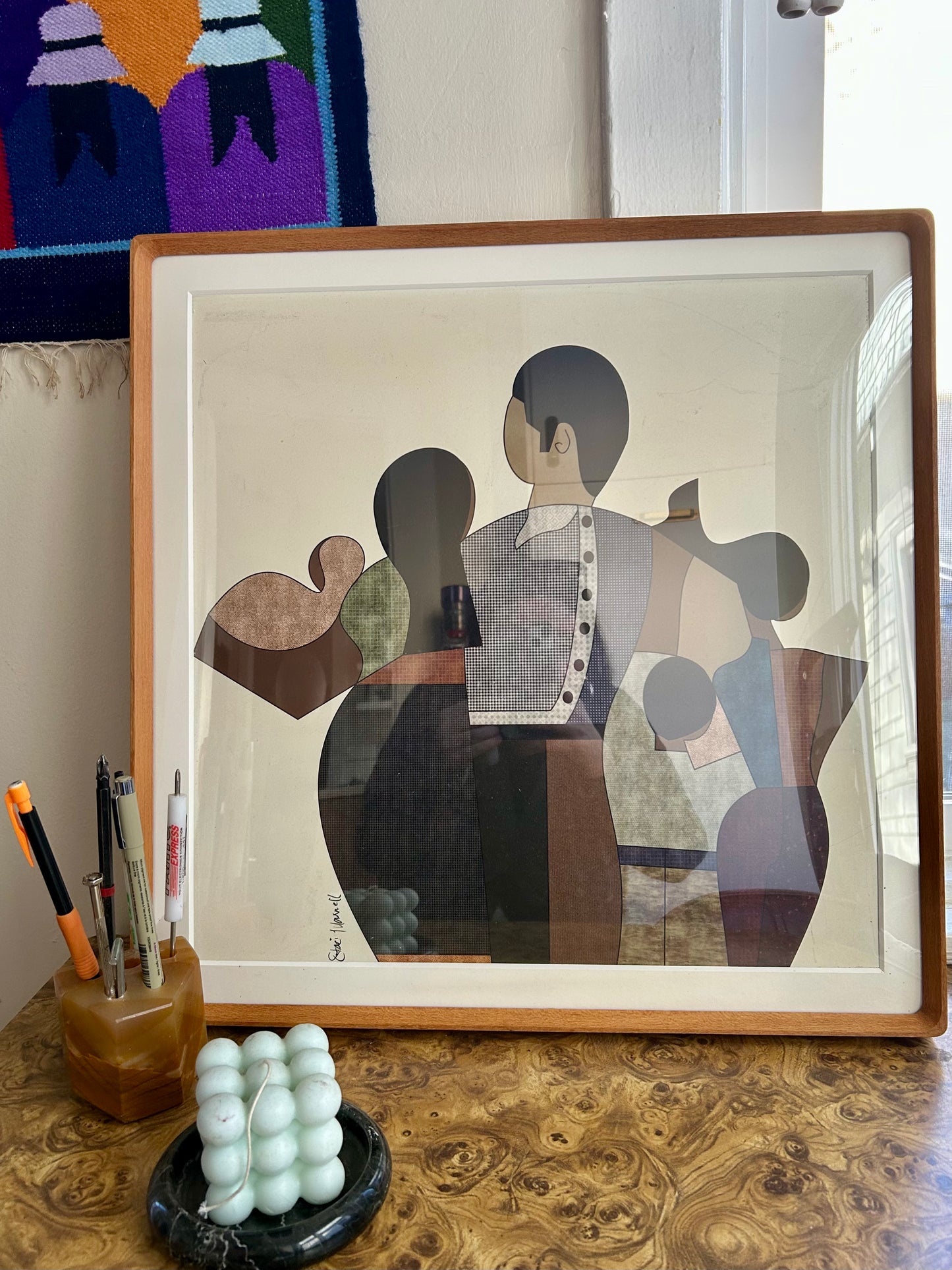 Vintage Cubist Figurative Print 18x18
