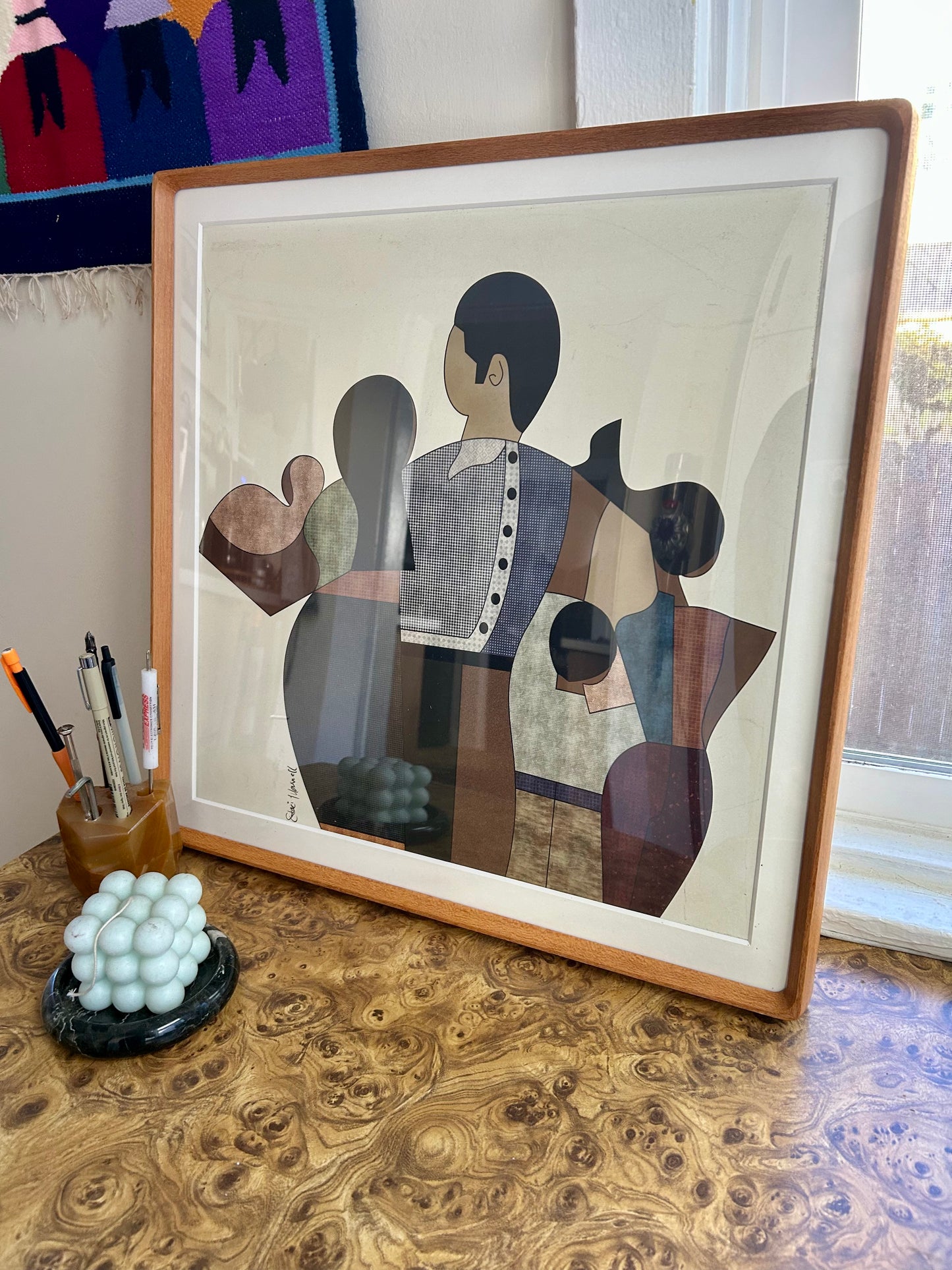 Vintage Cubist Figurative Print 18x18