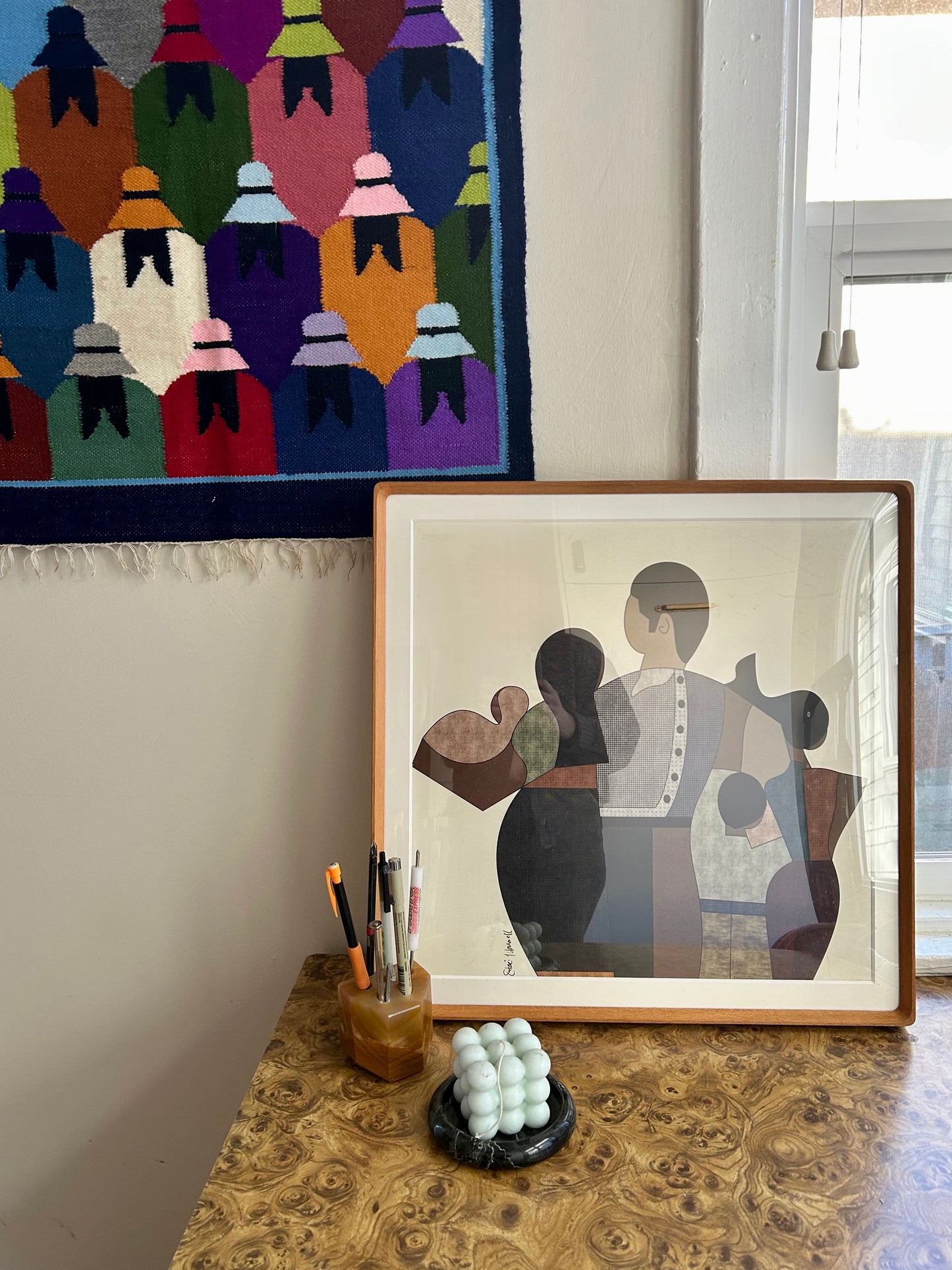 Vintage Cubist Figurative Print 18x18