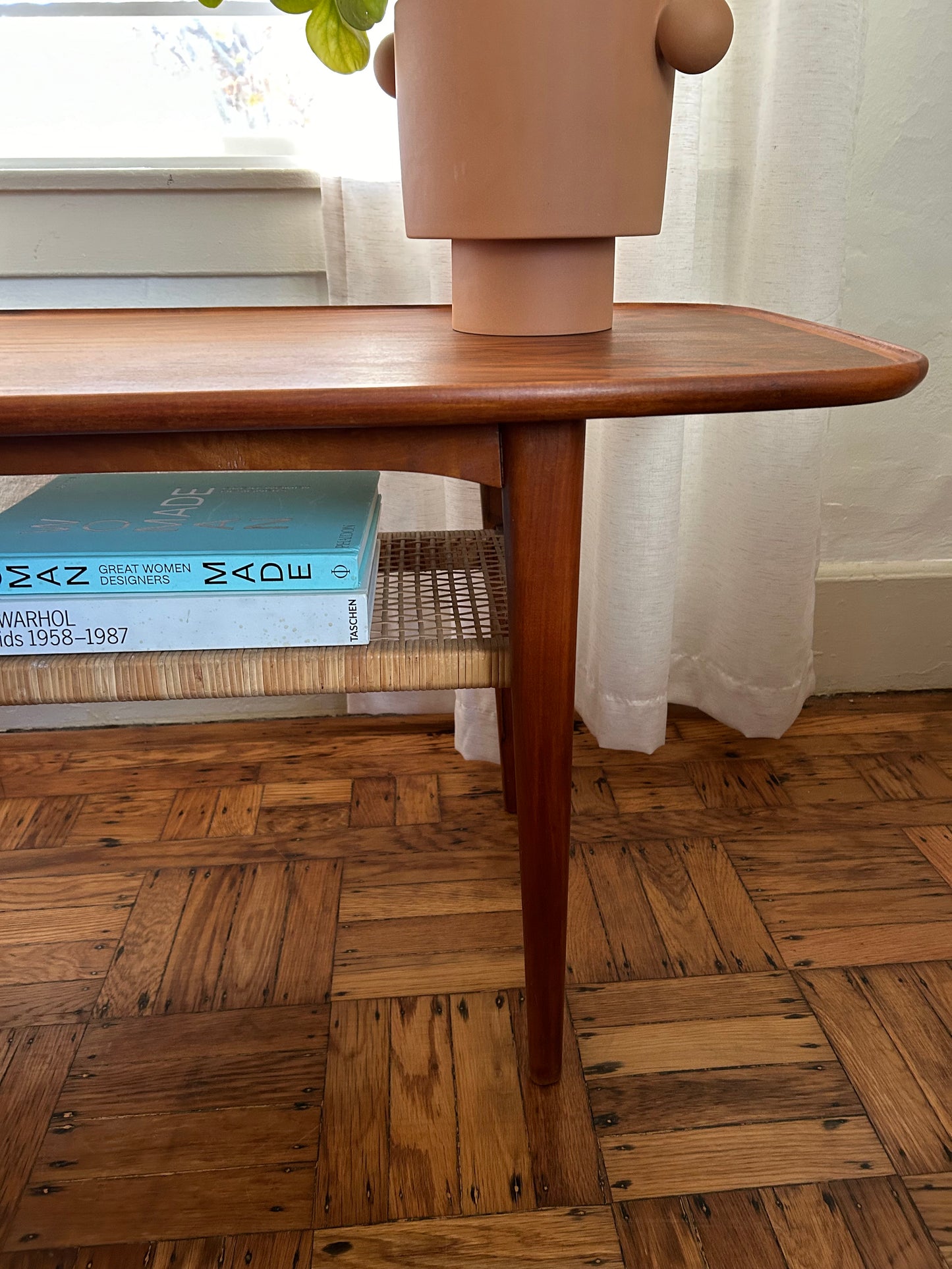 Mid Century Danish Teak and Rattan Table