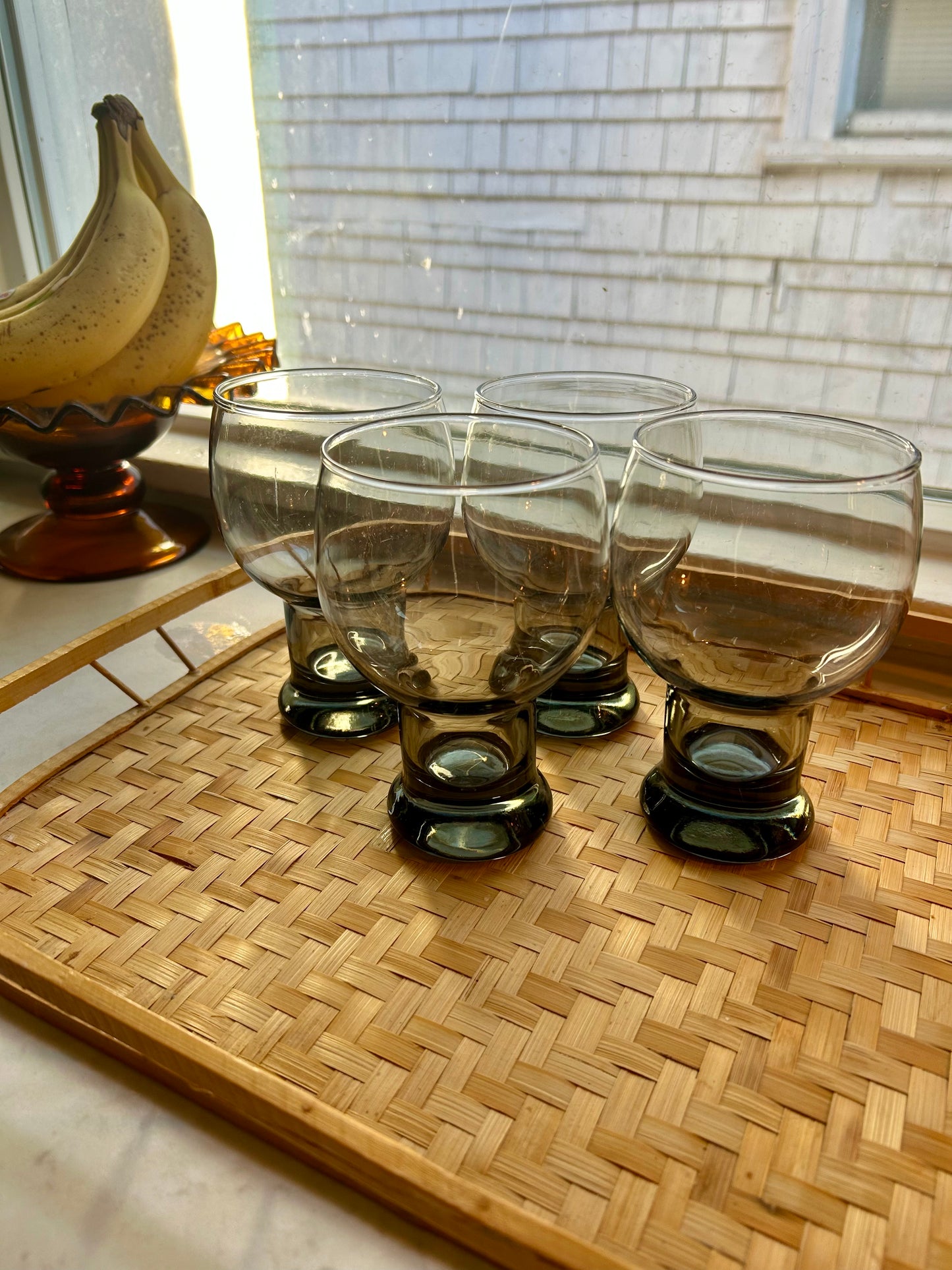 (4) Mid Century Libbey Smokey Beer Glasses