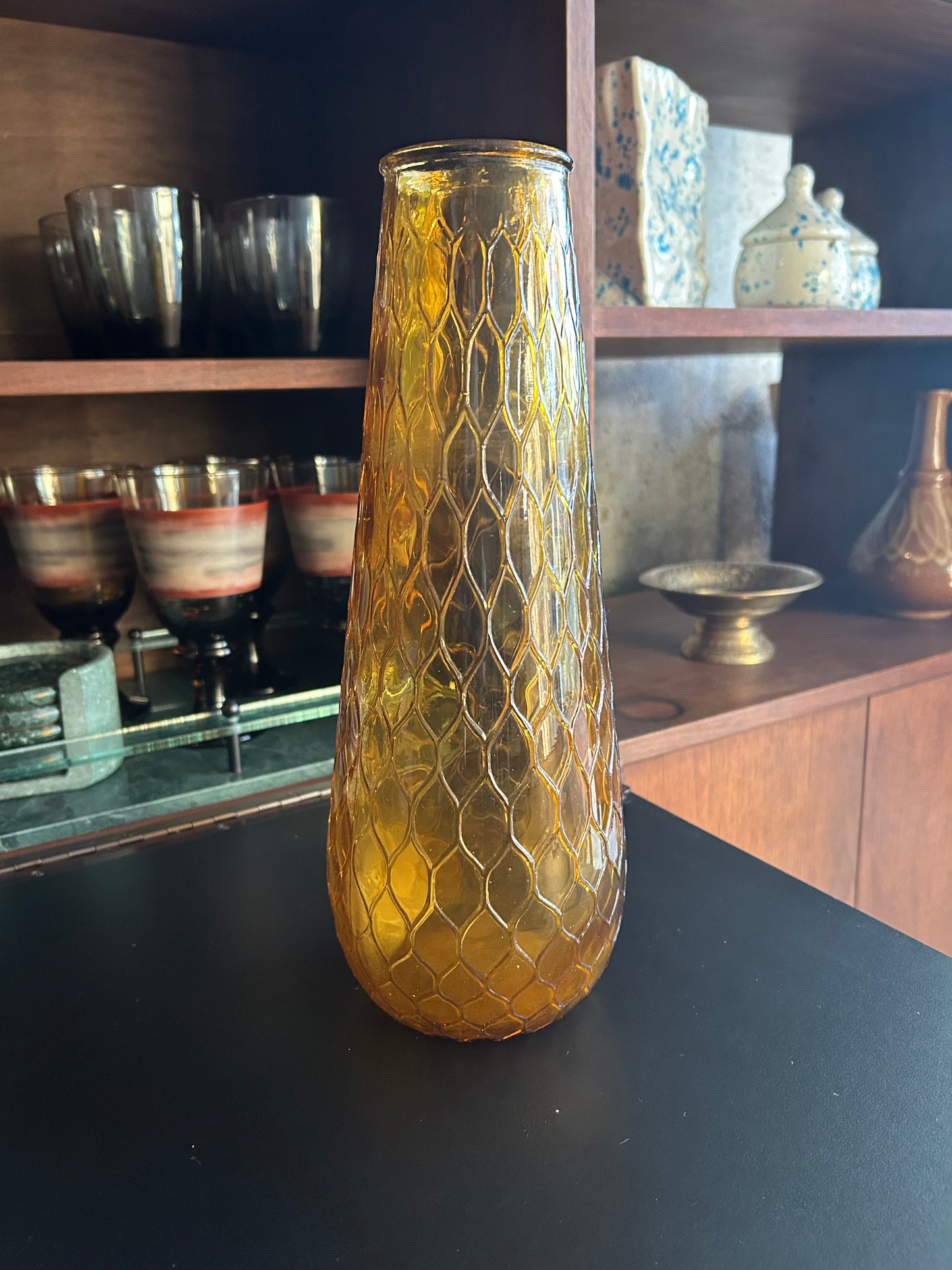 Mid Century Empoli Italian Honeycomb Glass Vase