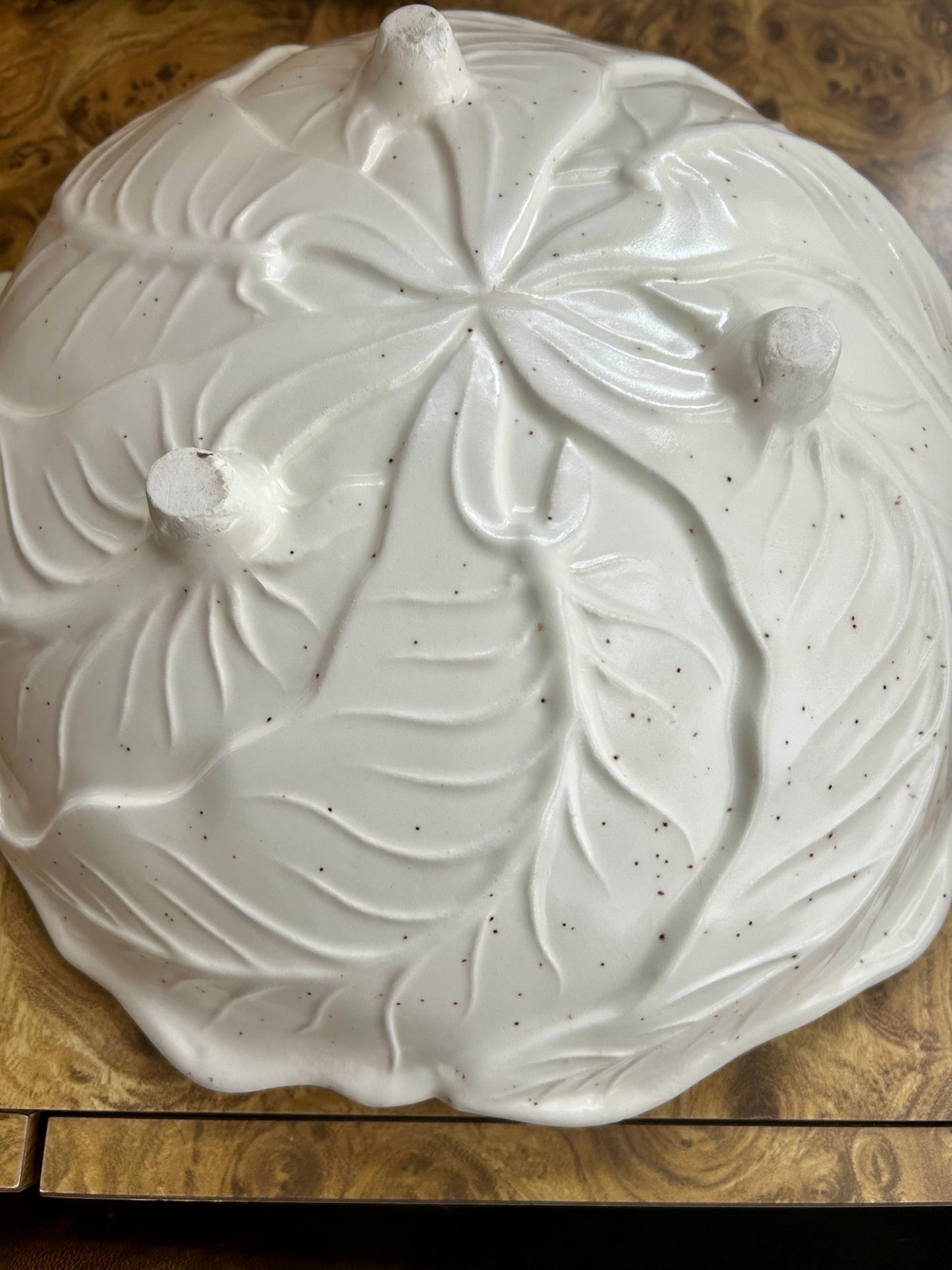 Vintage Ceramic Speckled Cabbage Leaf Salad Bowl Serving Set