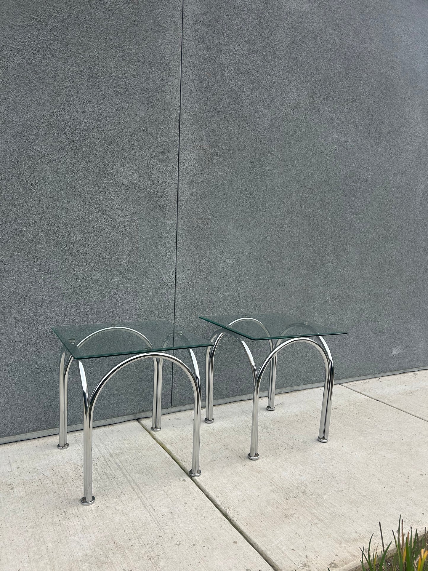 Pair of Bauhaus Style Arched Tubular Chrome Side Tables, Circa 1970s
