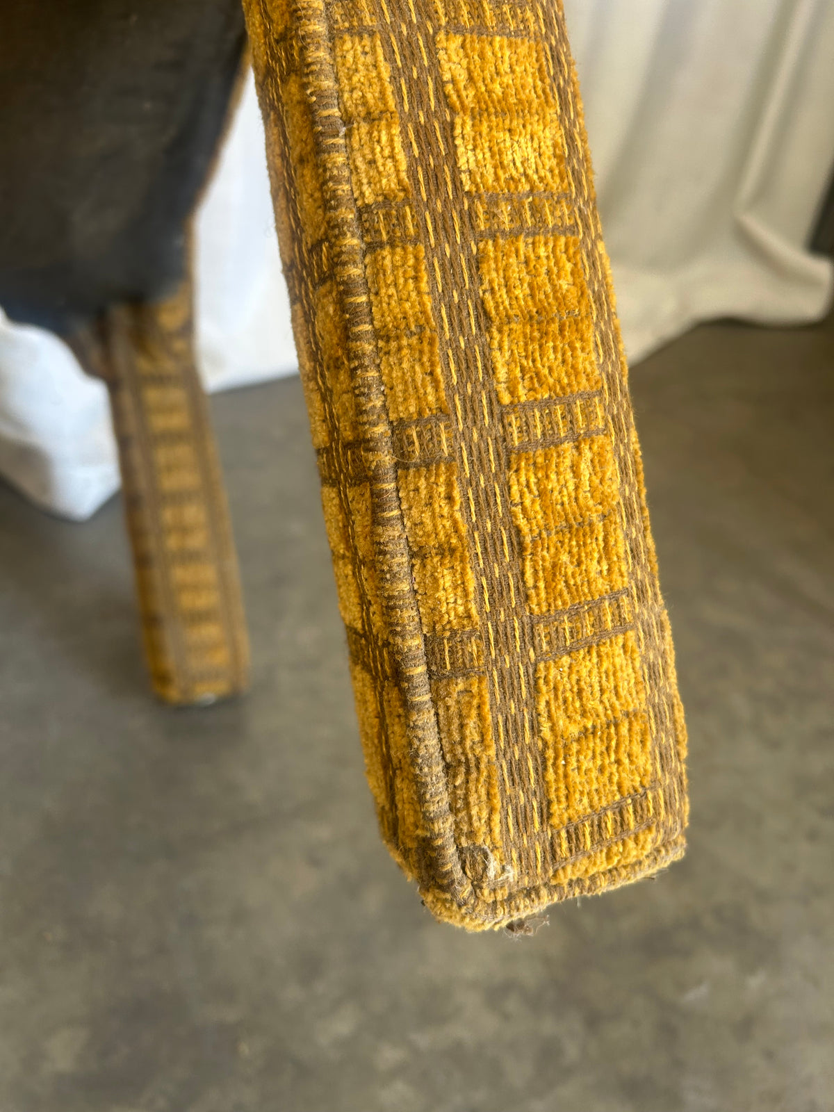 Vintage Gold Velvet Check Ottoman Vanity Stool