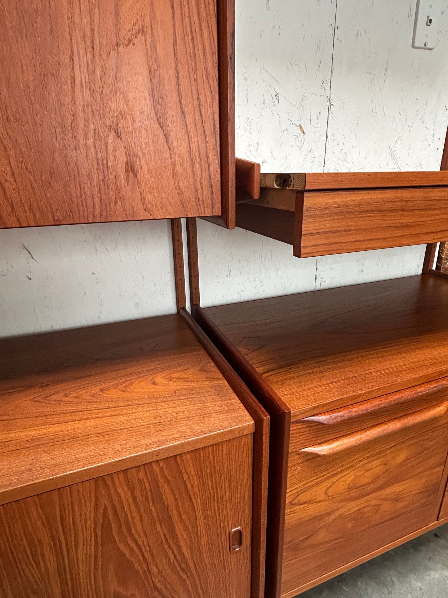 2-3 Bay Pega Teak Modular Wall Unit by Juul Christensen, Imported by Scandiline, Circa 1970s