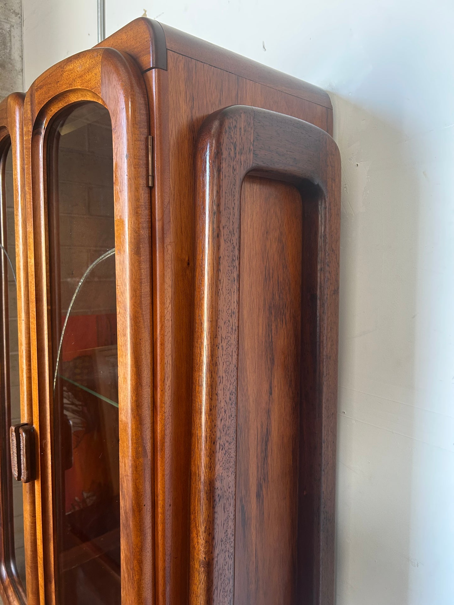 Art Deco Sculptural Walnut Curio Hutch