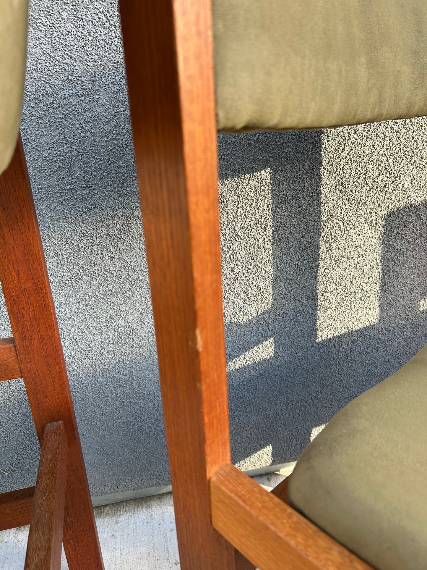 Danish Teak Green Faux Suede Dining Chairs, 7 Available