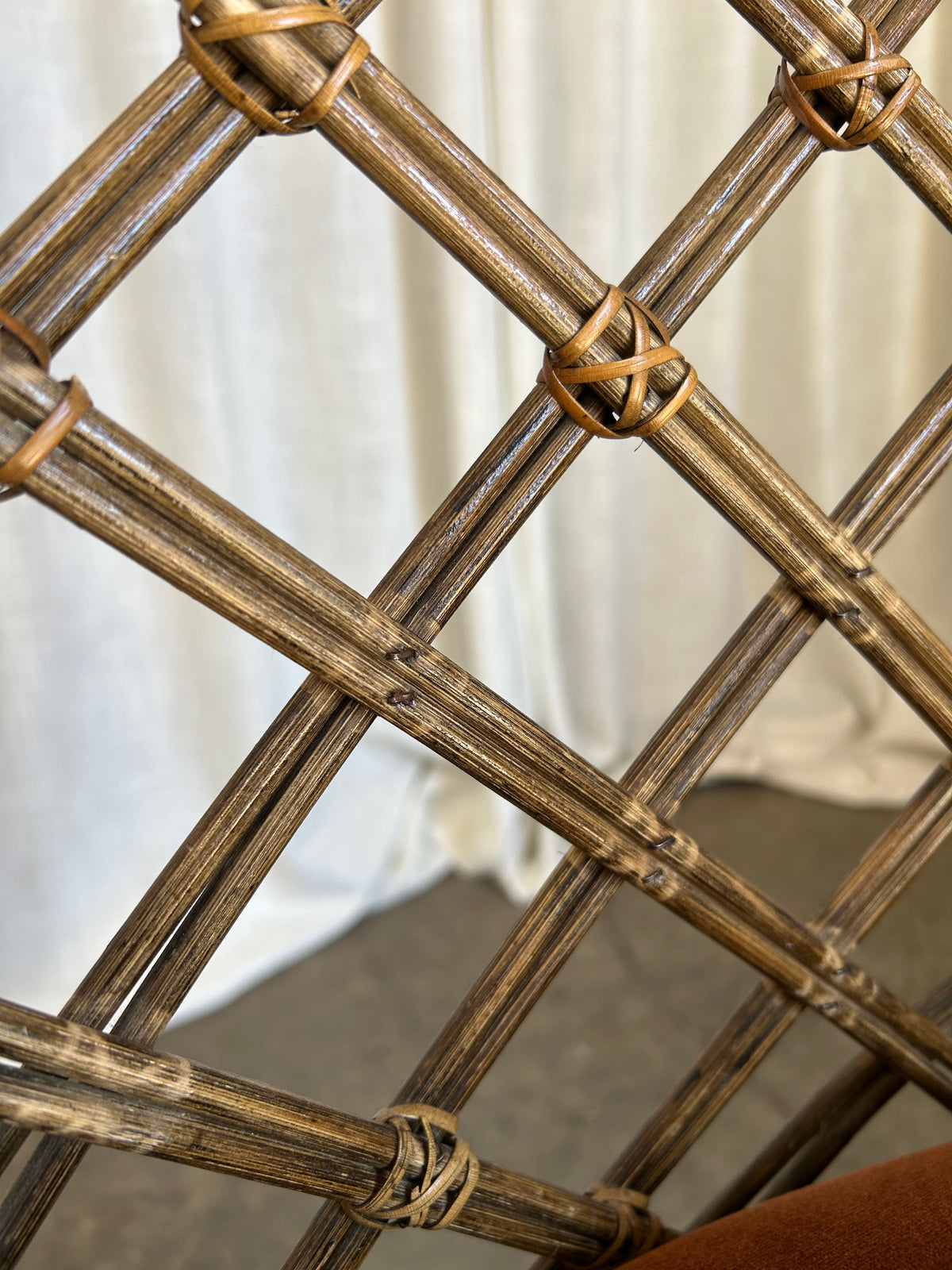 Tubular Chrome Rattan Velvet Cantilever Dining Chairs, Circa 1970s, Set of 4