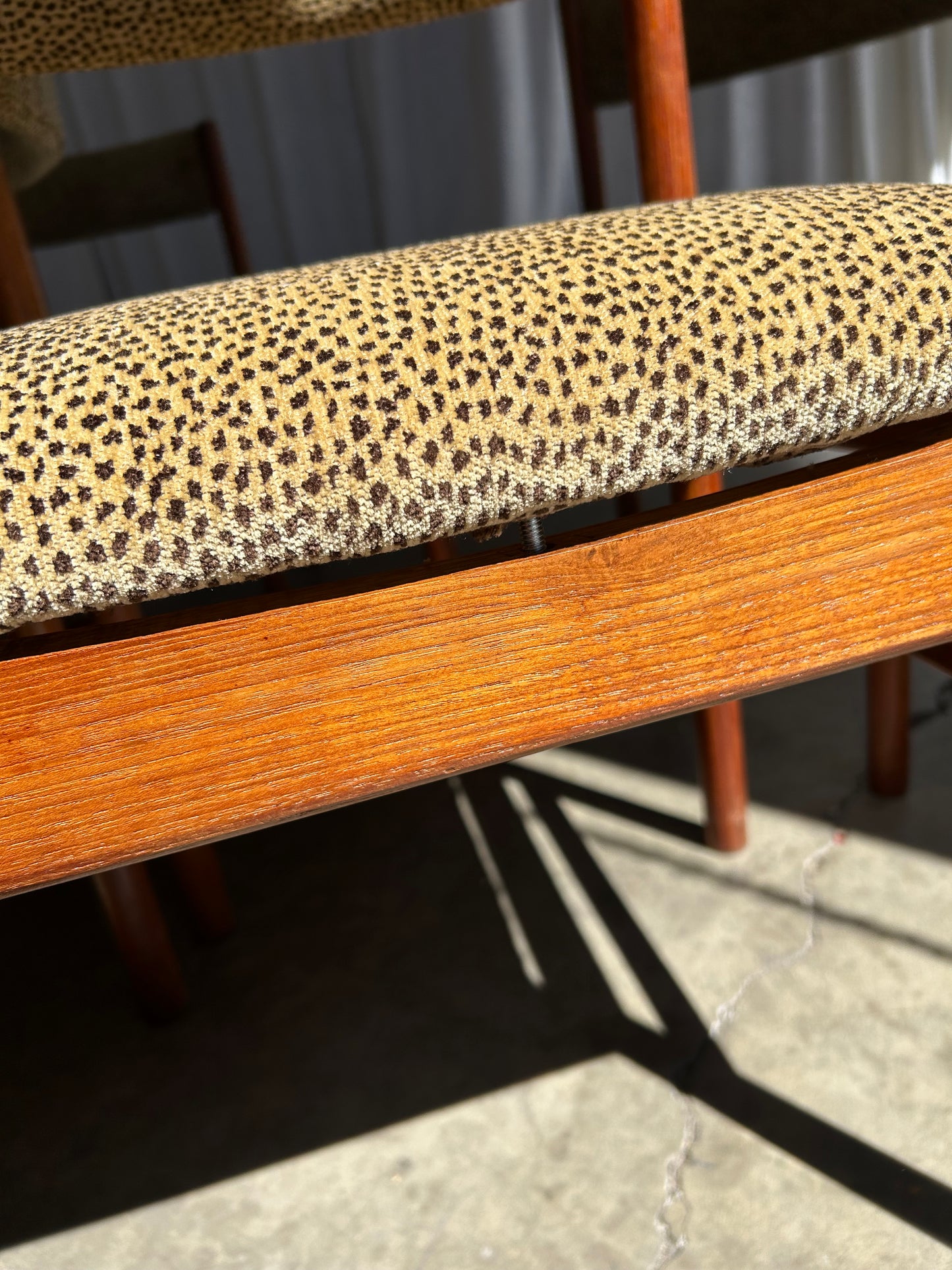 Vintage Danish Style Teak Dining Chairs with New Chenille Upholstery, Set of 4