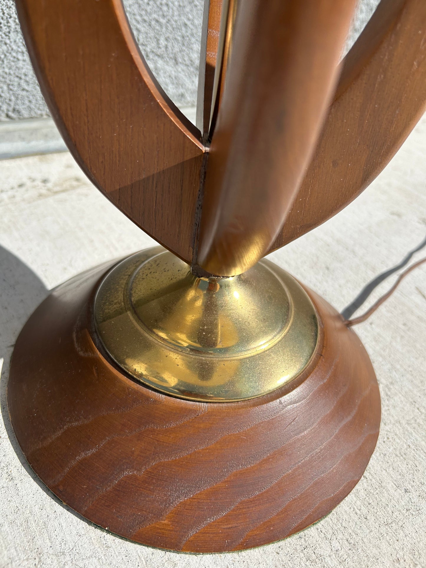 Mid-Century Modern Sculpted Walnut Table Lamps with Brass Accents - 2 Available