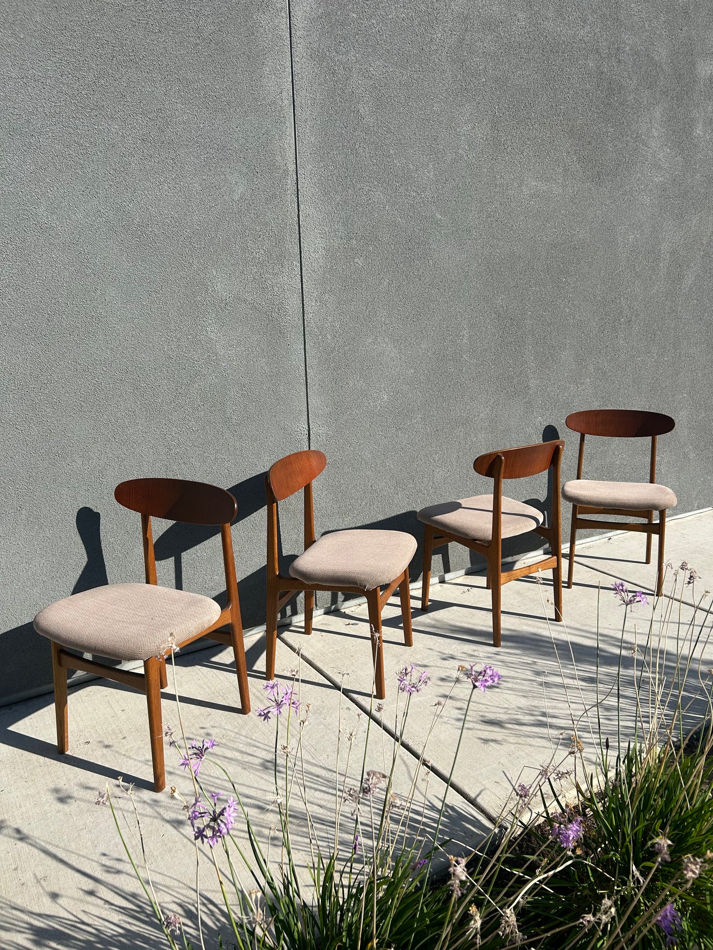 Vintage MCM Sculptural Teak Wood Dining Chairs, Set of 4, Circa 1960s