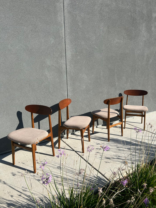Vintage MCM Sculptural Teak Wood Dining Chairs, Set of 4, Circa 1960s