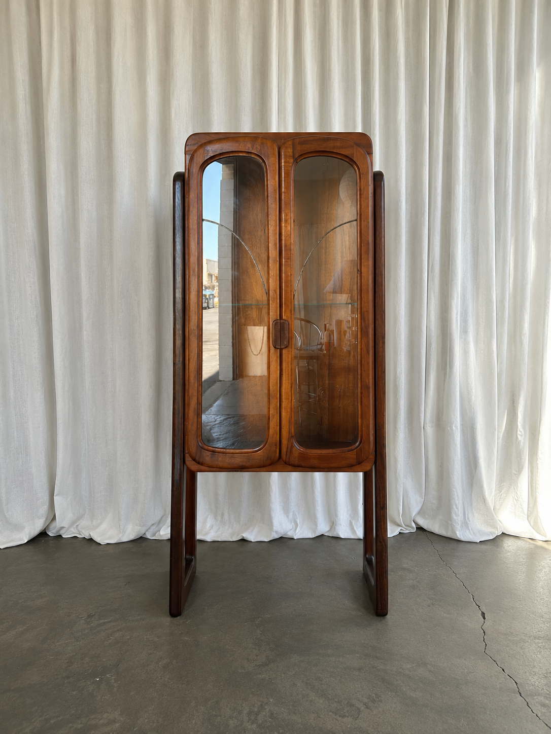 Art Deco Sculptural Walnut Curio Hutch