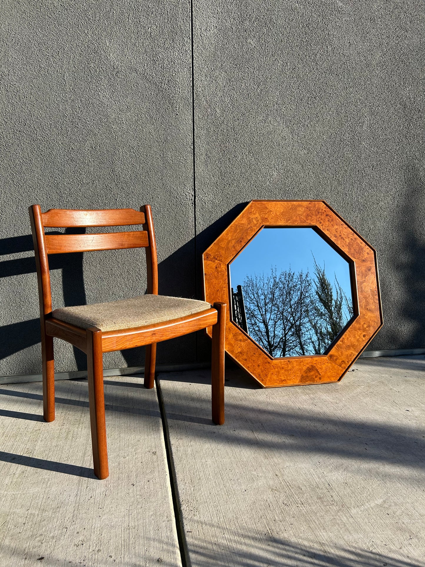 Burl Wood Octagonal Accent Wall Mirror, Circa 1970s