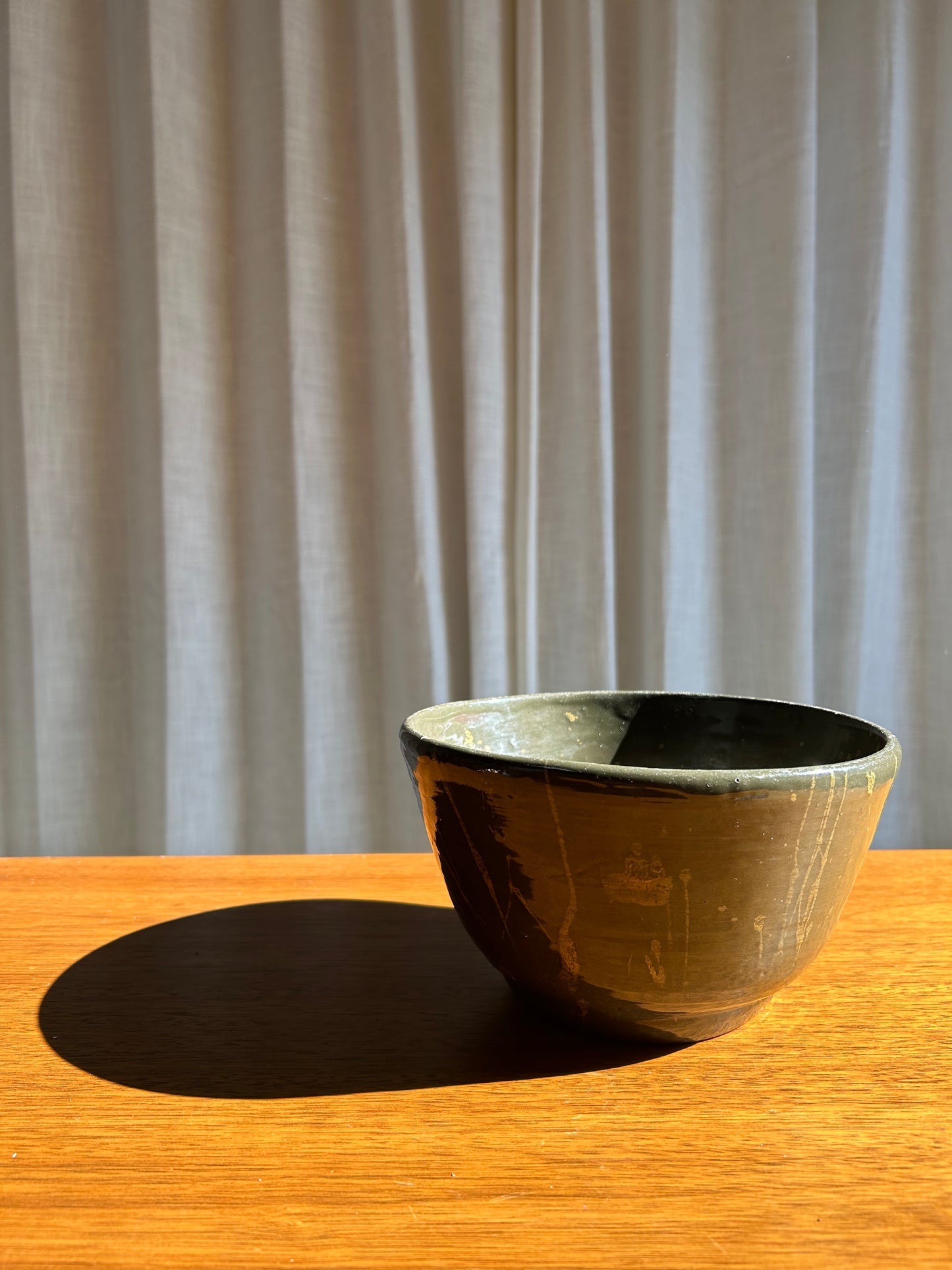 Handmade Green Studio Pottery Splattered Bowl, Signed