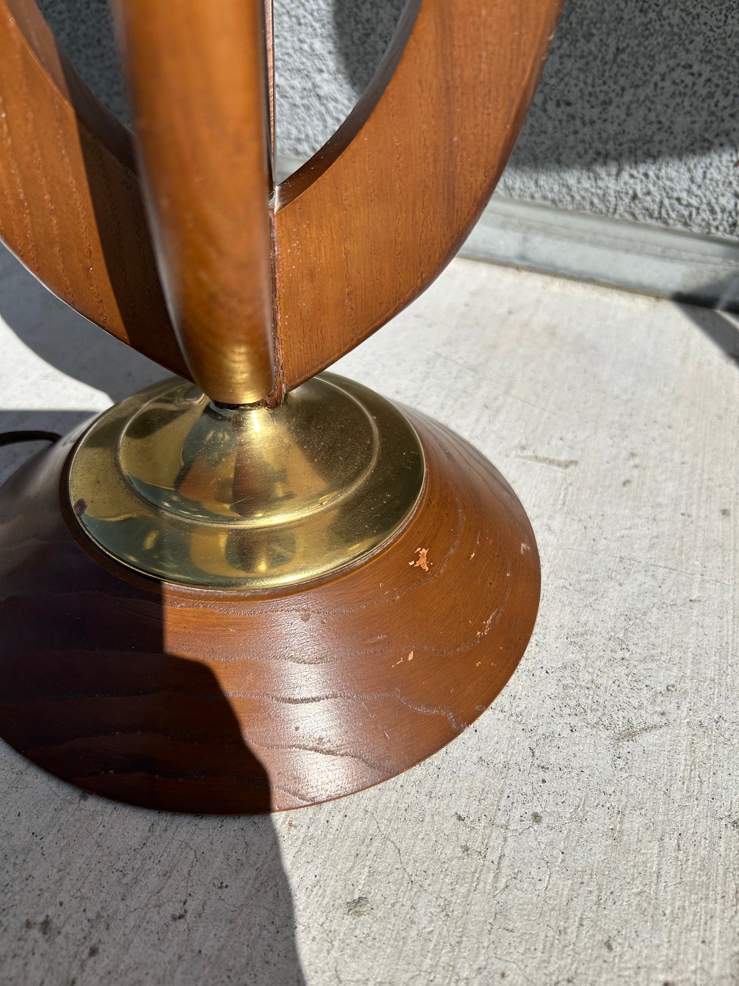 Mid-Century Modern Sculpted Walnut Table Lamps with Brass Accents - 2 Available