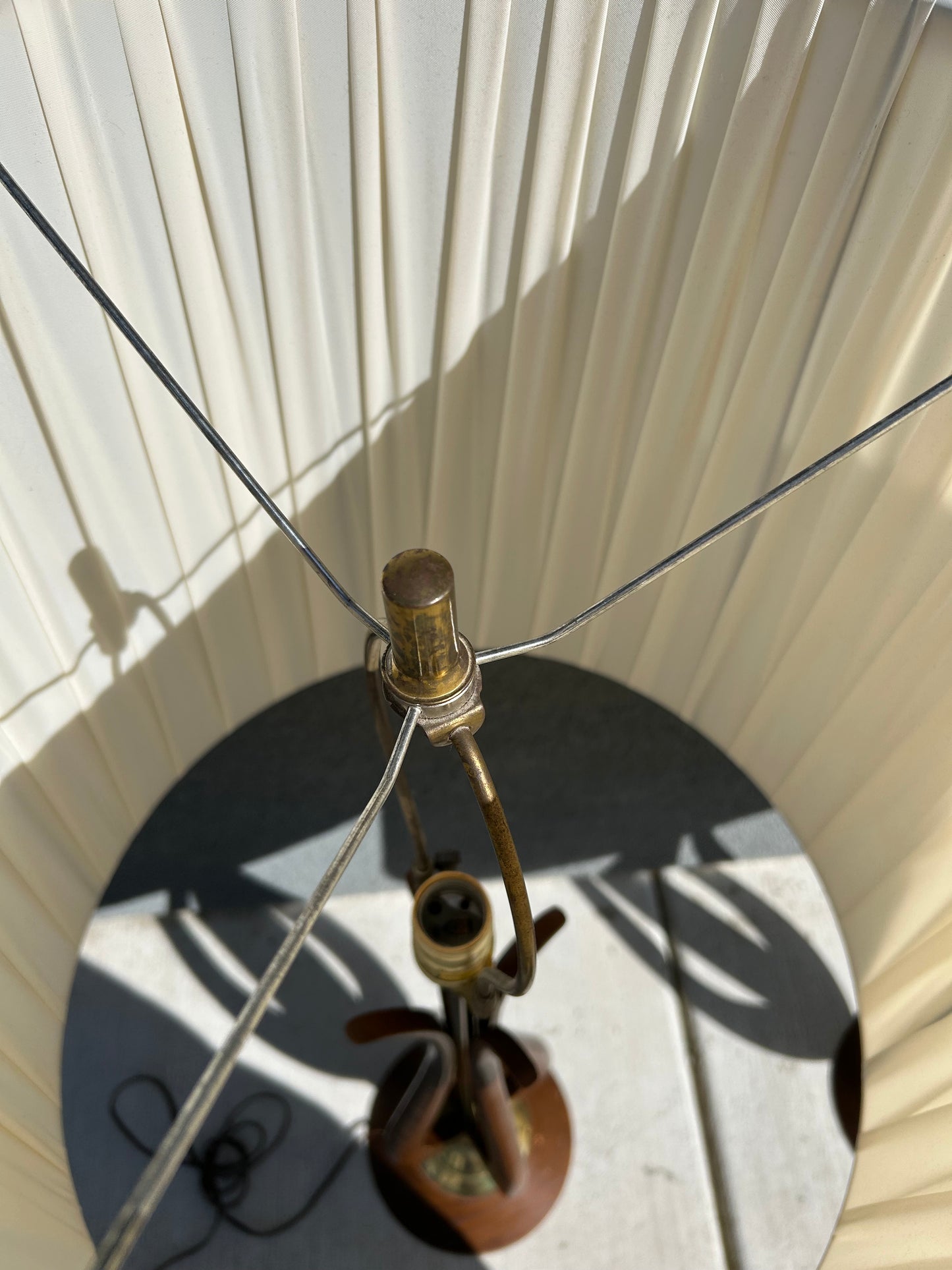 Mid-Century Modern Sculpted Walnut Table Lamps with Brass Accents - 2 Available