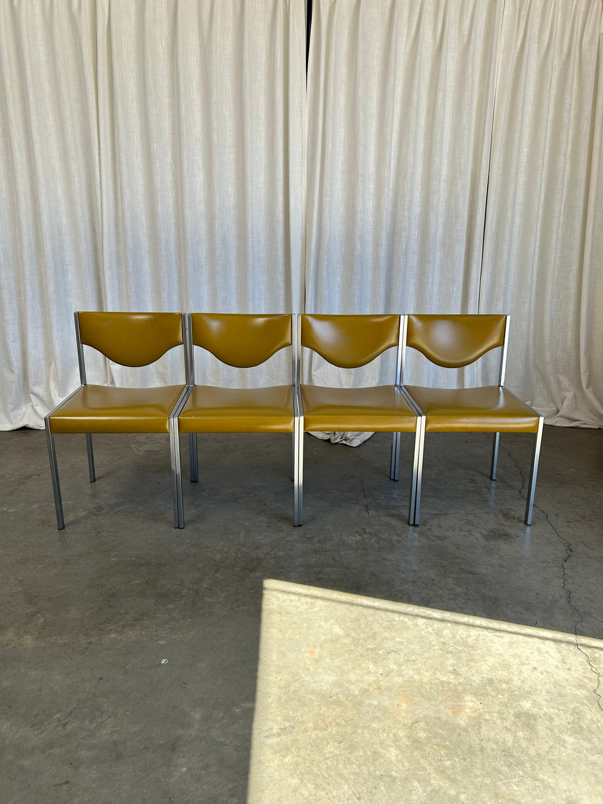Mid-Century Modern Minimalist Dining Chairs in Ochre from Lübke, 1960s, Set of 4