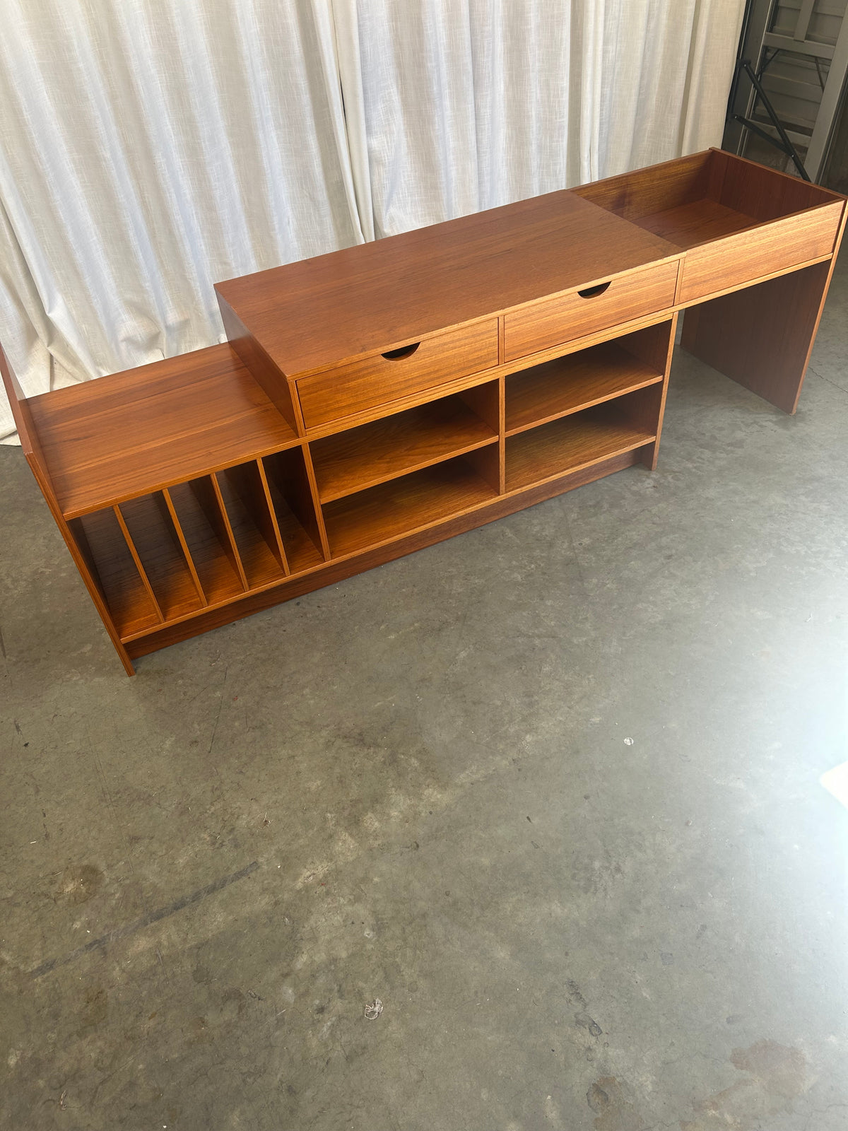 Danish Style Teak Modular Media Record Console Desk