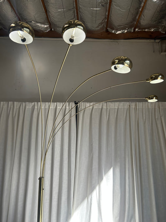 Mid Century Modern Brass 5-Arm Dimmer Spider Floor Lamp