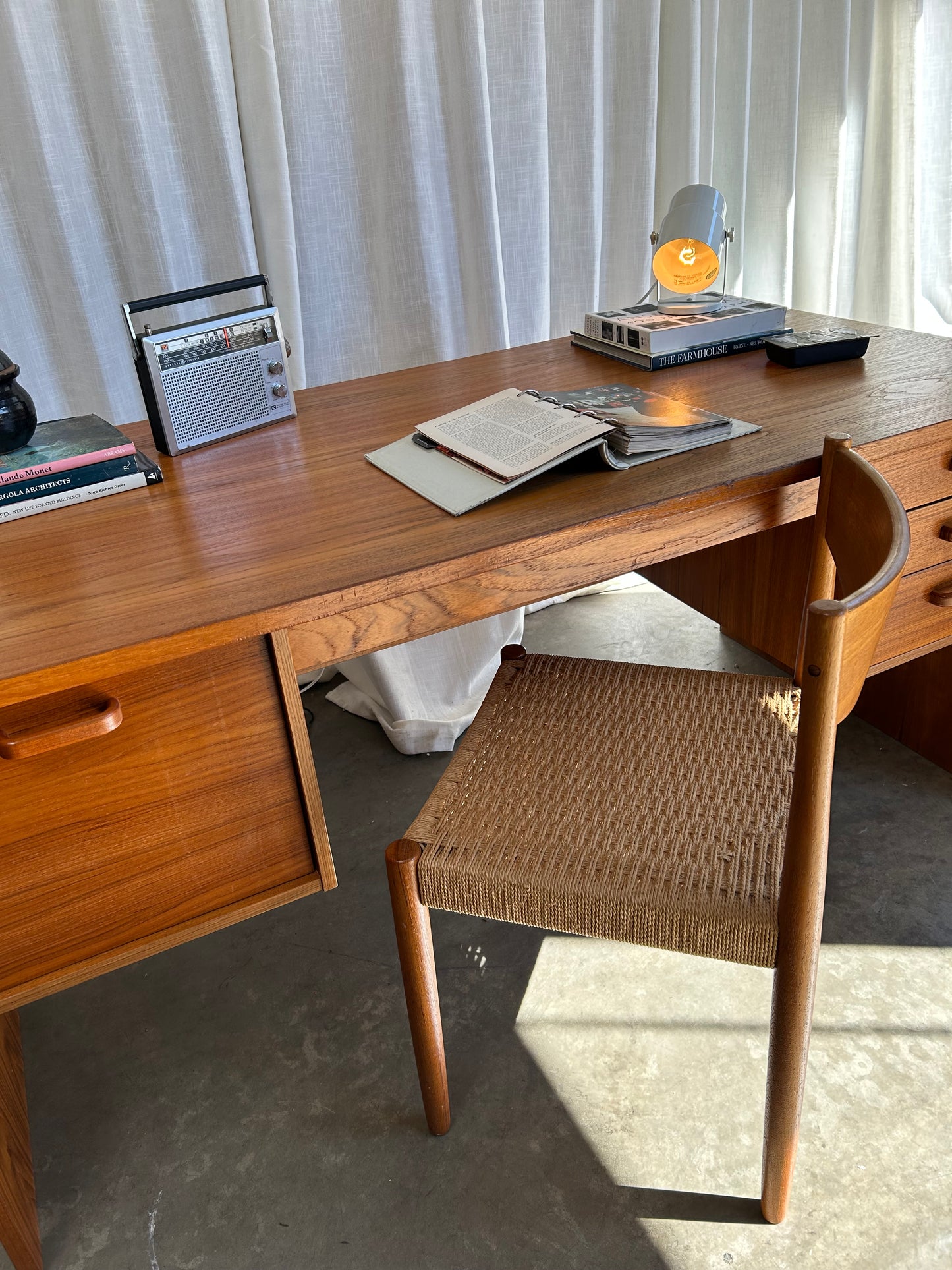 Large Danish Teak MCM Waterfall Desk and Poul Volther for Frem Rojle Chair