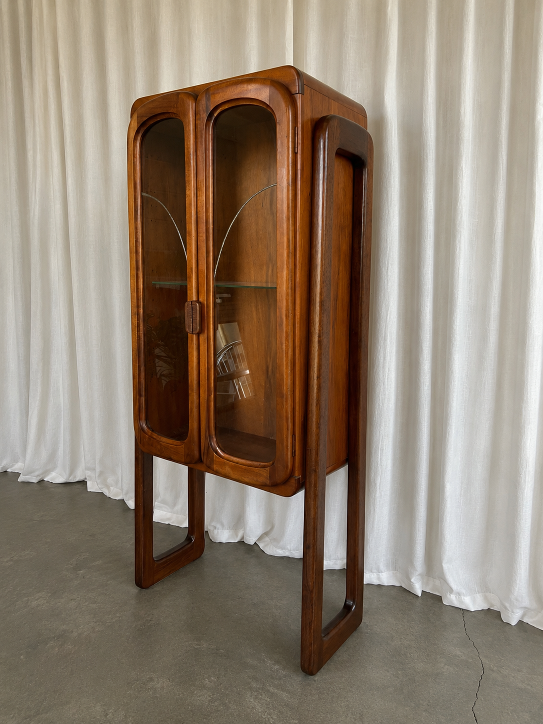 Art Deco Sculptural Walnut Curio Hutch