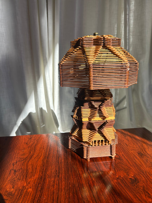MCM Vintage Tramp Art Folk Art Popsicle Stick Table Lamp