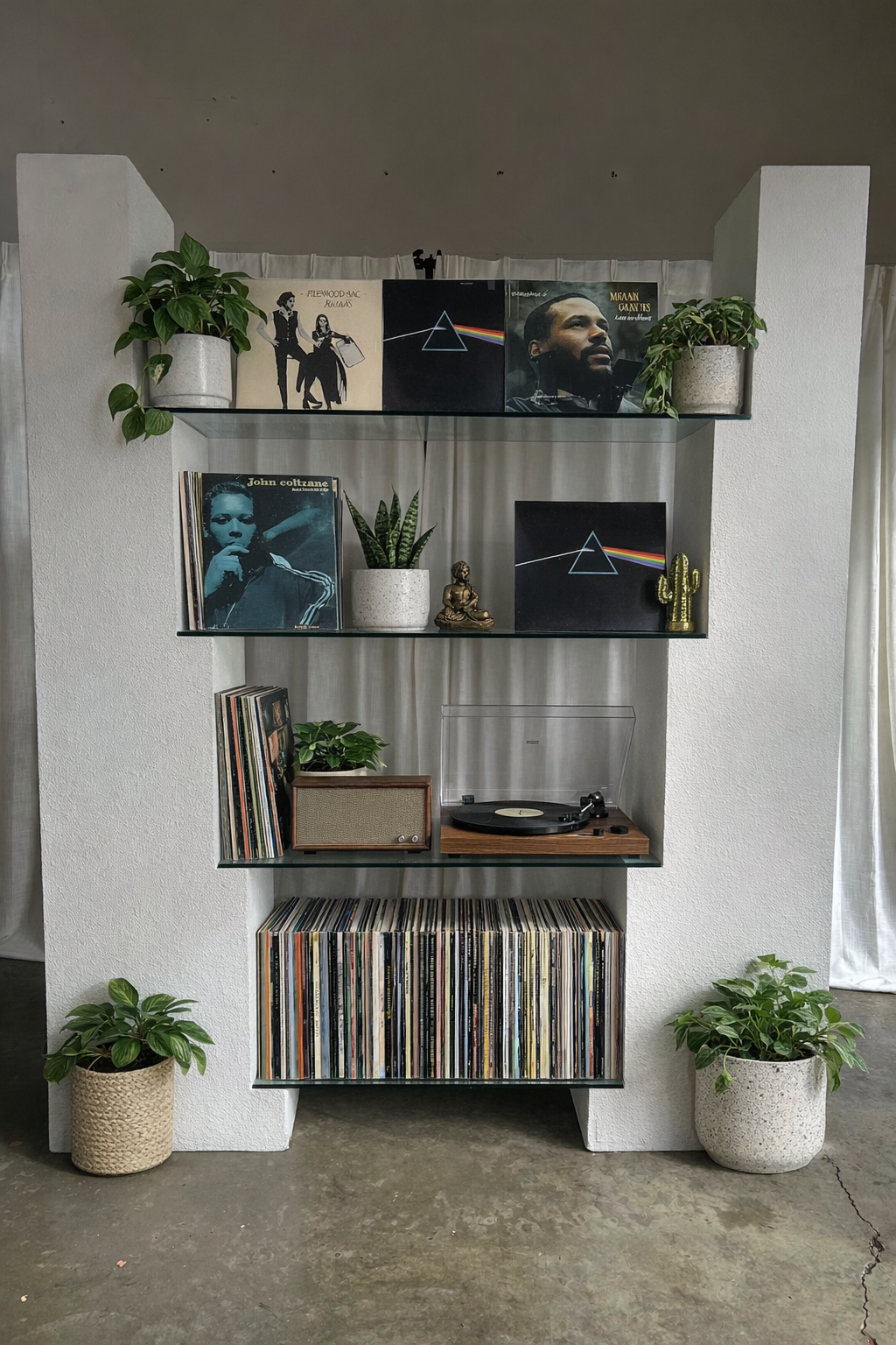 Postmodern Plaster and Glass Stair Shelf Unit, Circa 1980s