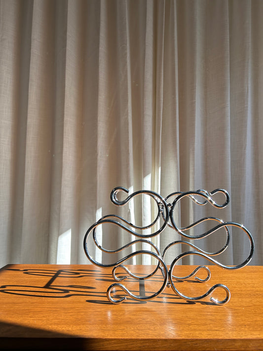Vintage 6 Bottle Chrome Wavy Counter Top Wine Rack
