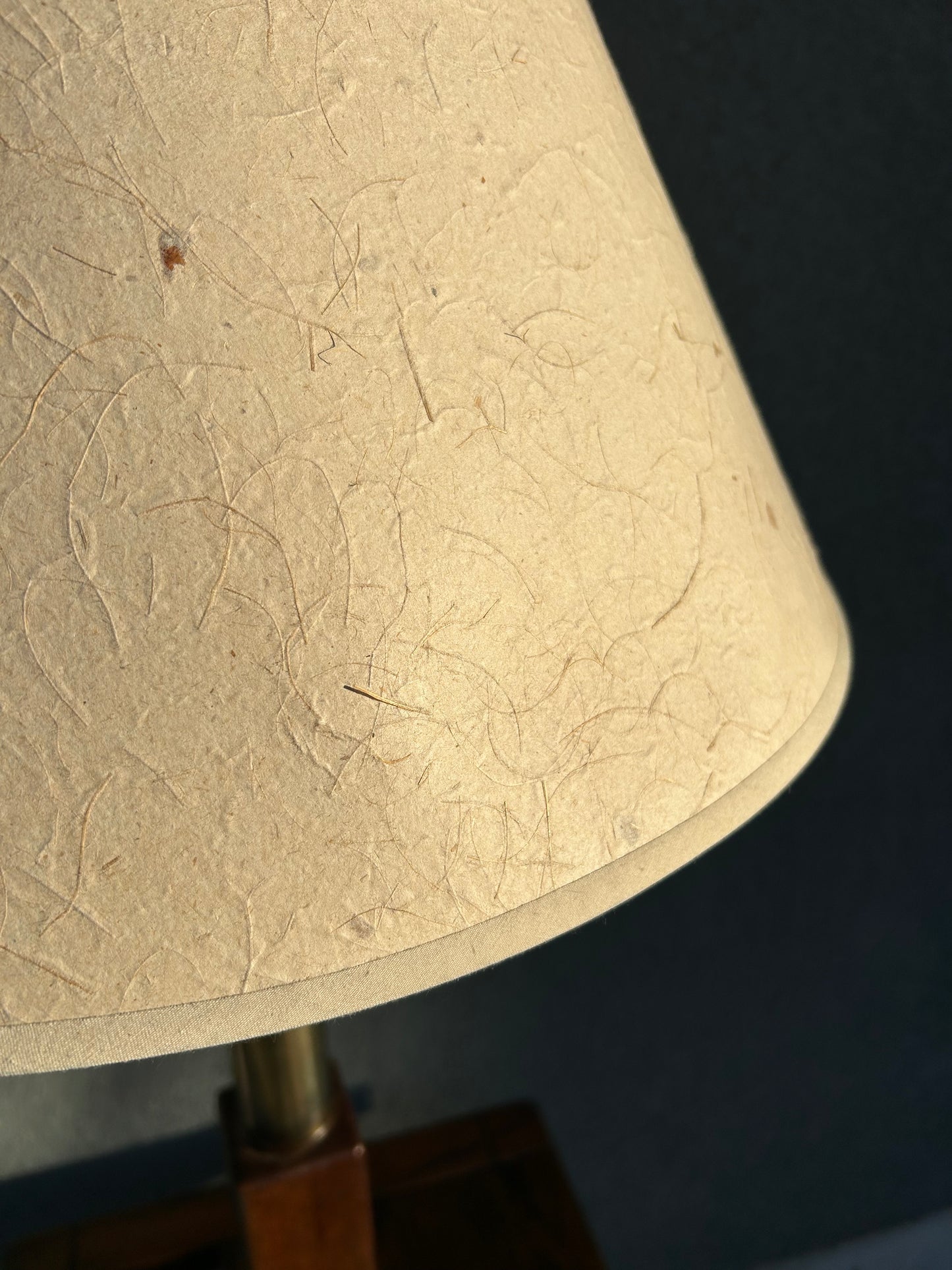 Vintage MCM Brass and Oak Floor Lamp with Built-in Leather Magazine Holder, Circa 1970s