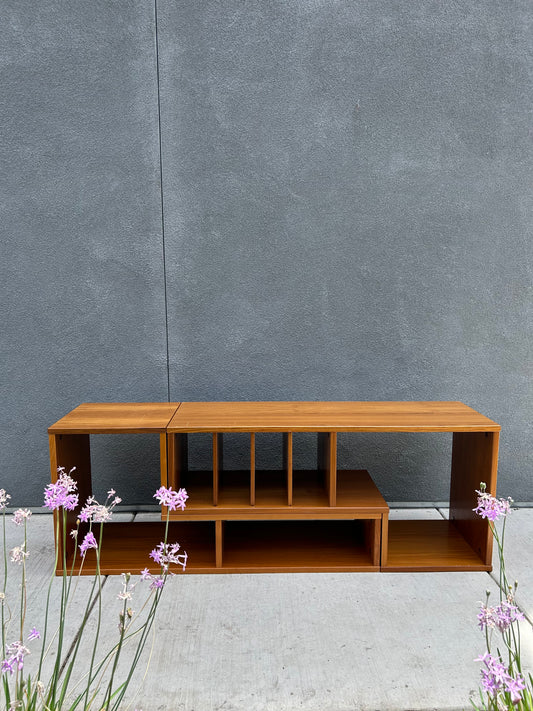 Danish Teak L-Shaped Puzzle Media Shelving Console - 1 AVAILABLE