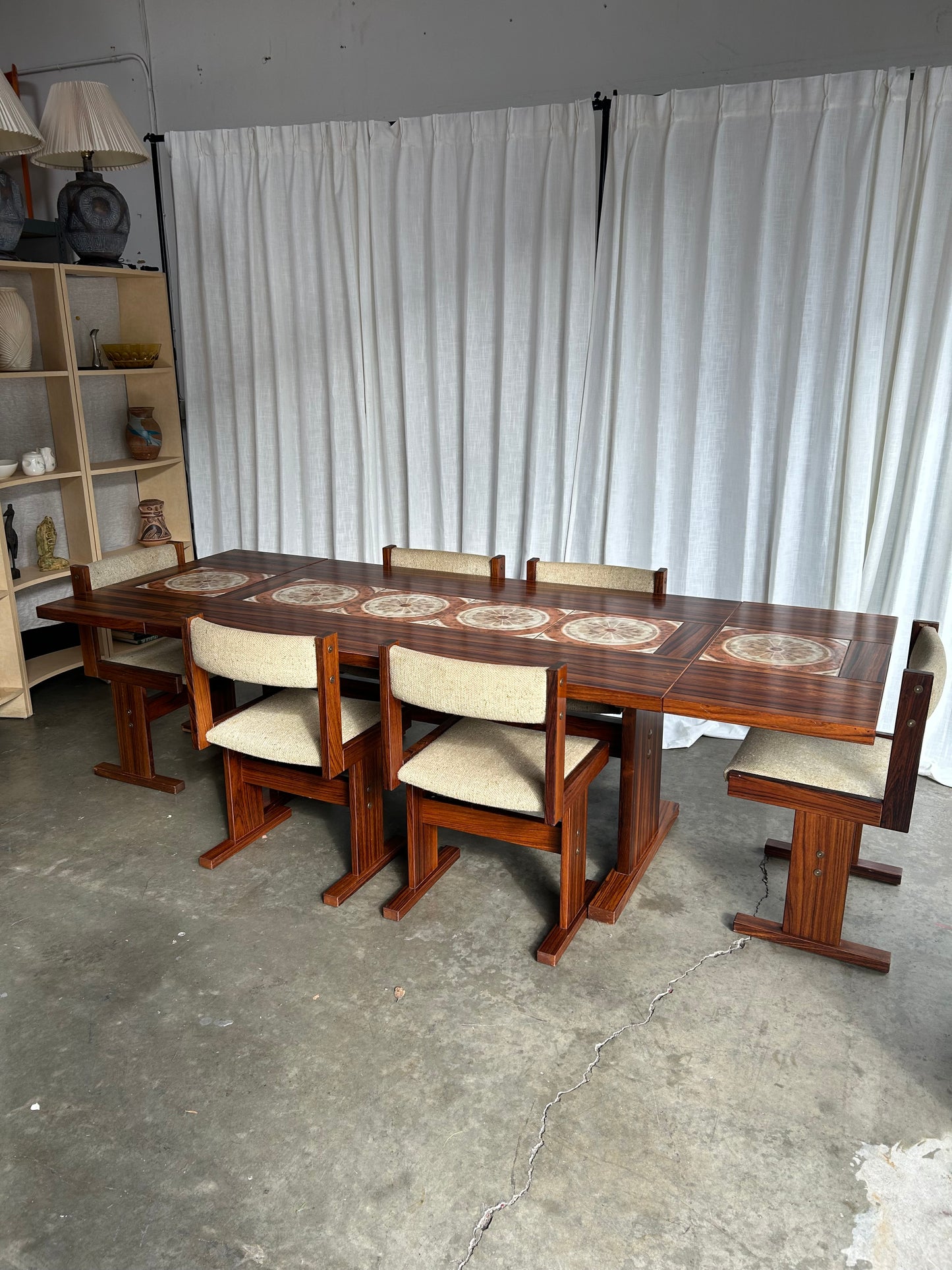 MCM Rosewood Ox Art Dining Table and 7 Chairs, Circa 1970s, Designed by Poul H Poulsen for Gangsø Mobler
