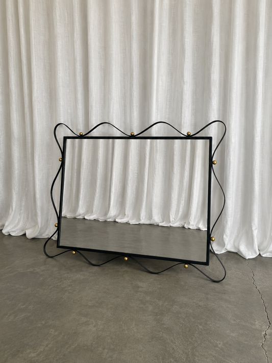 Mid-Century Wrought Iron Mirror in the Style of Jean Royère