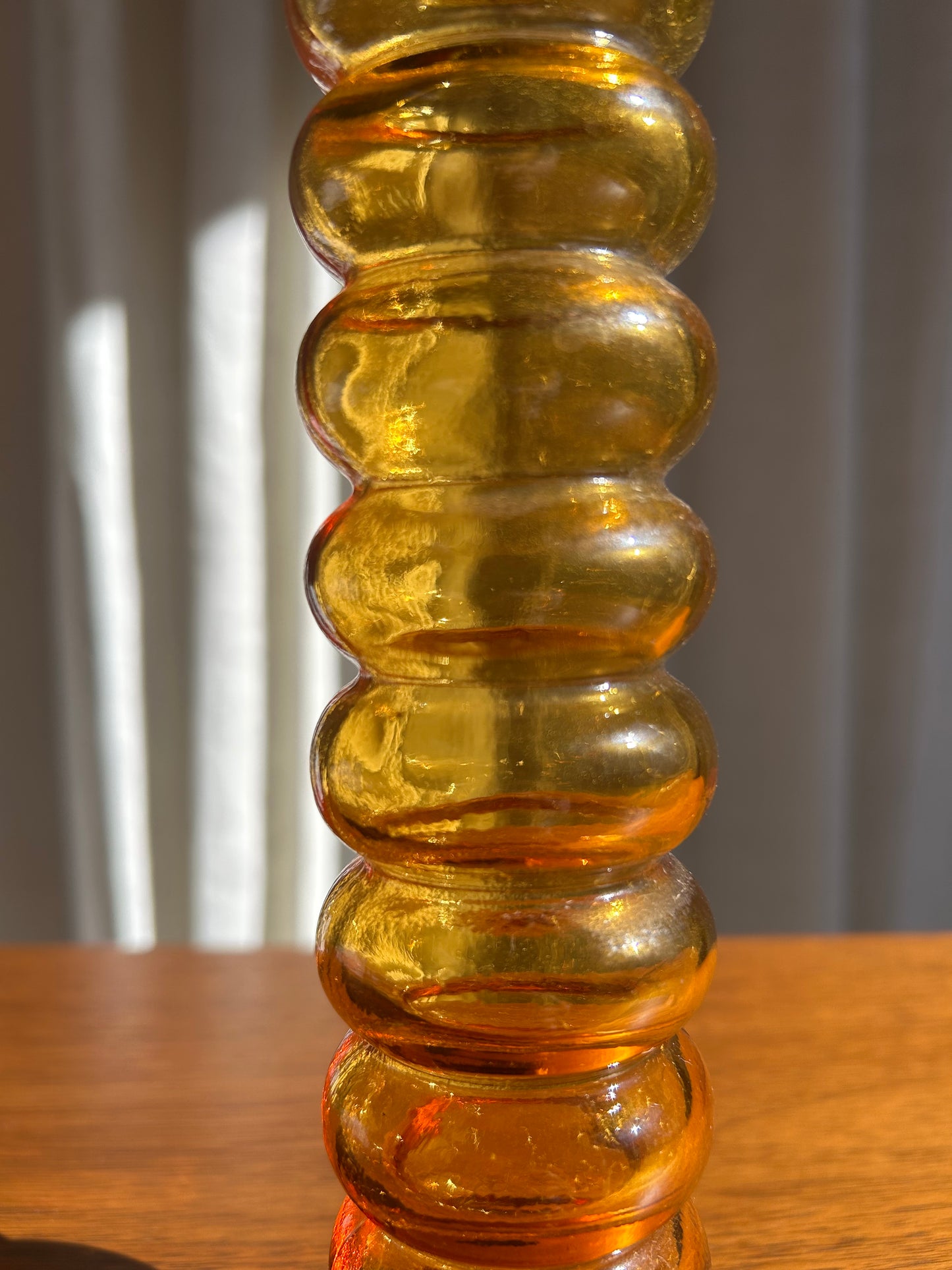 Italian Amber MCM Bubble Glass Ribbed Vase Bottle