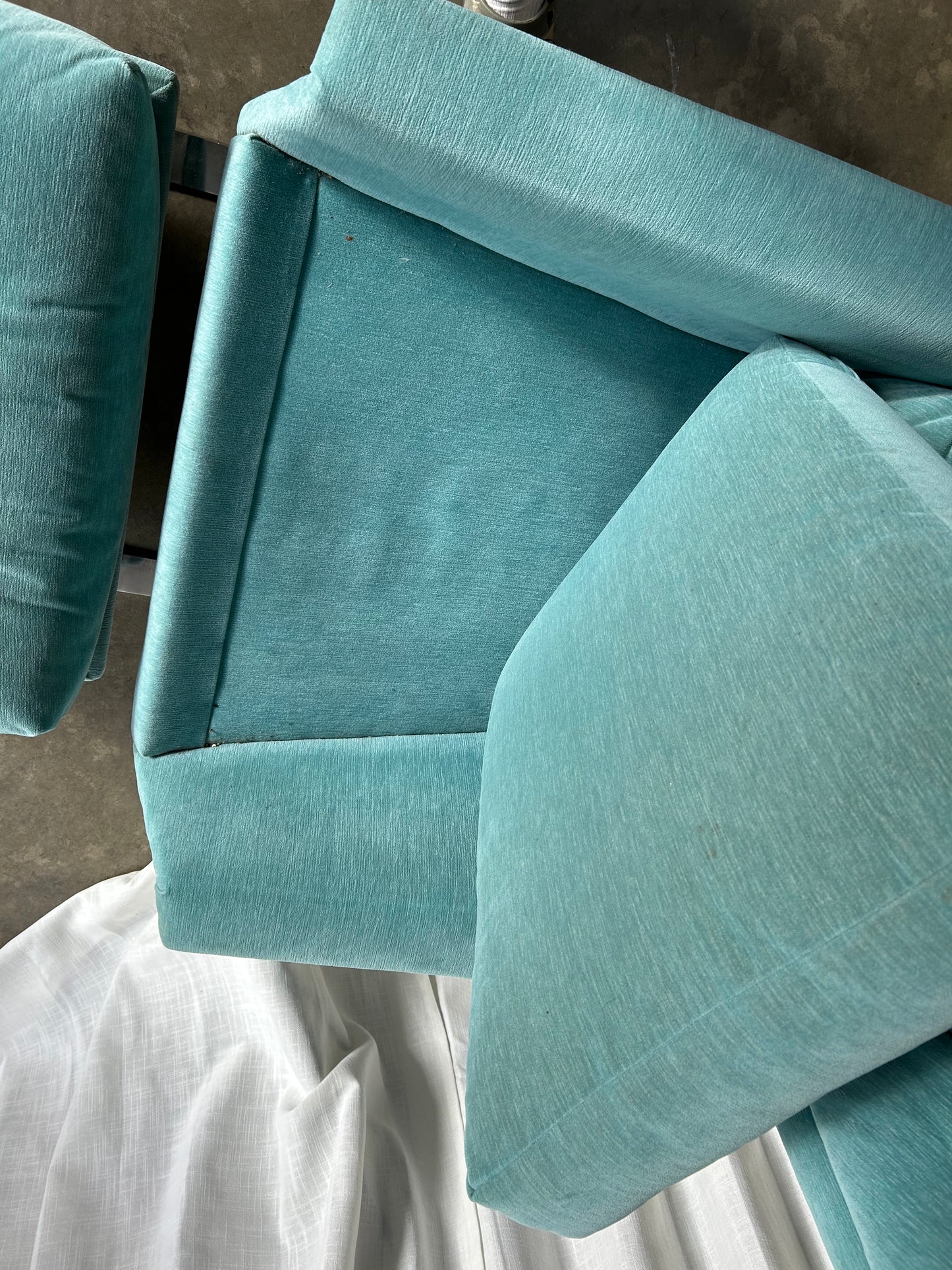 MCM Blue Velvet Wingback Lounge Chair with Ottoman in the Style of Adrian Pearsall, Circa 1960s