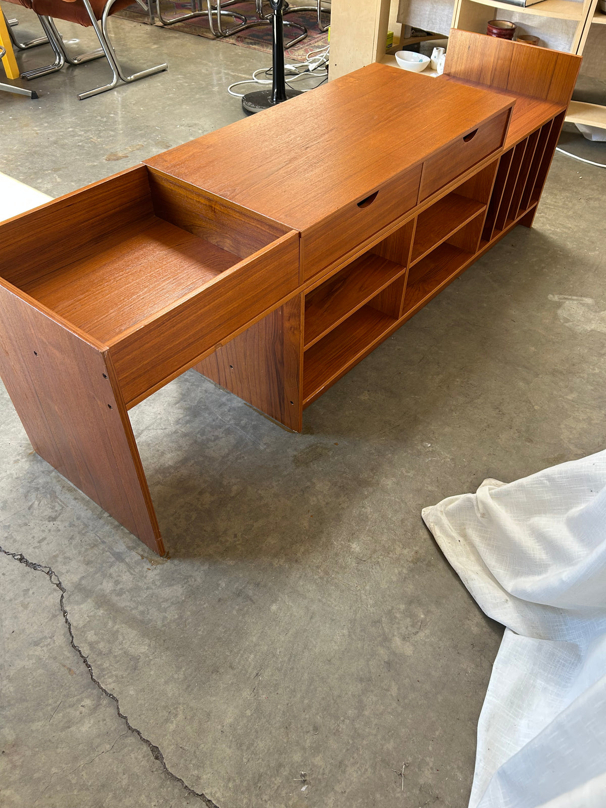 Danish Style Teak Modular Media Record Console Desk