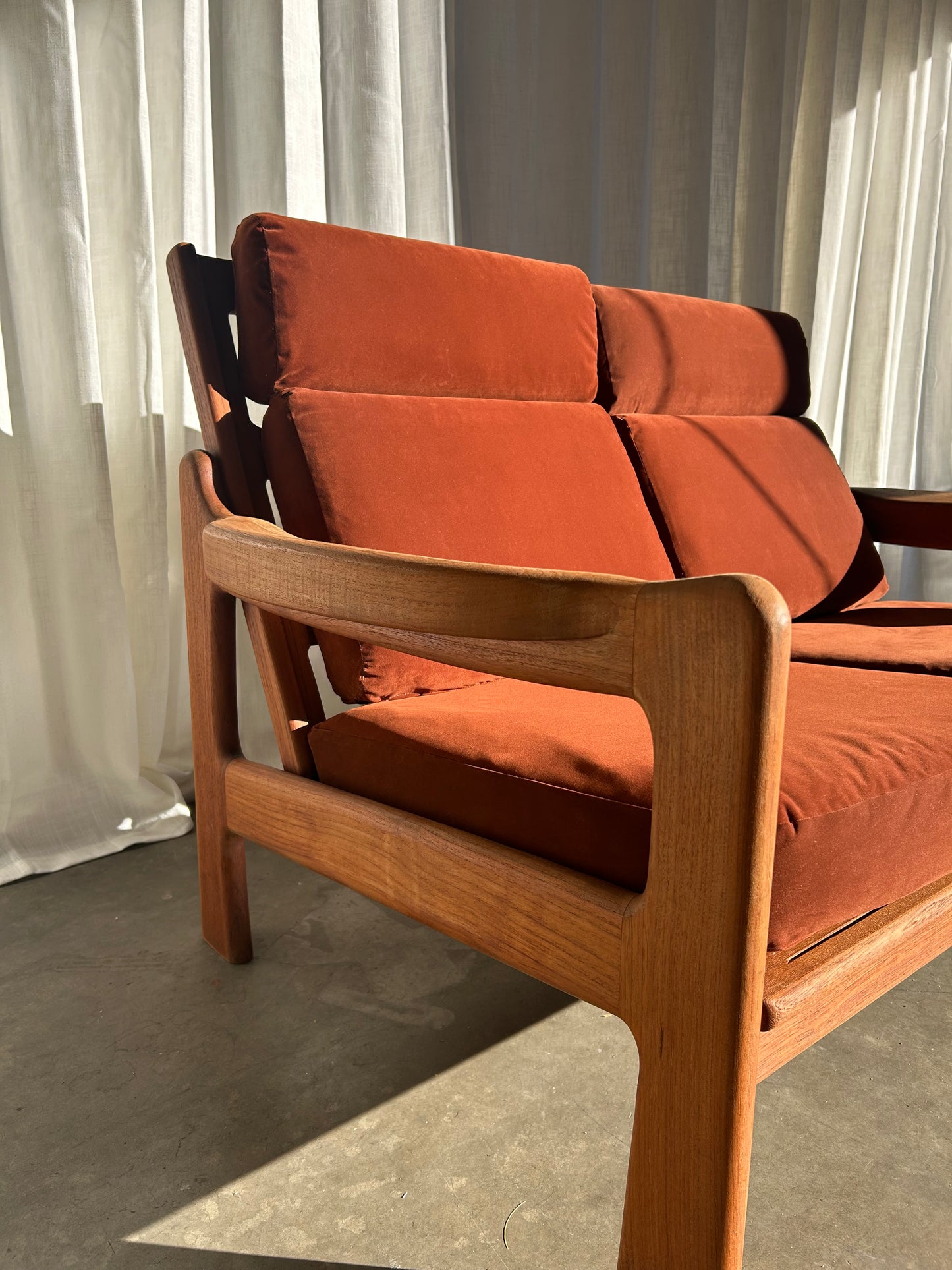 Refinished Danish Style Solid Teak 2-Seater Sofa by KD Furniture, Circa 1970s