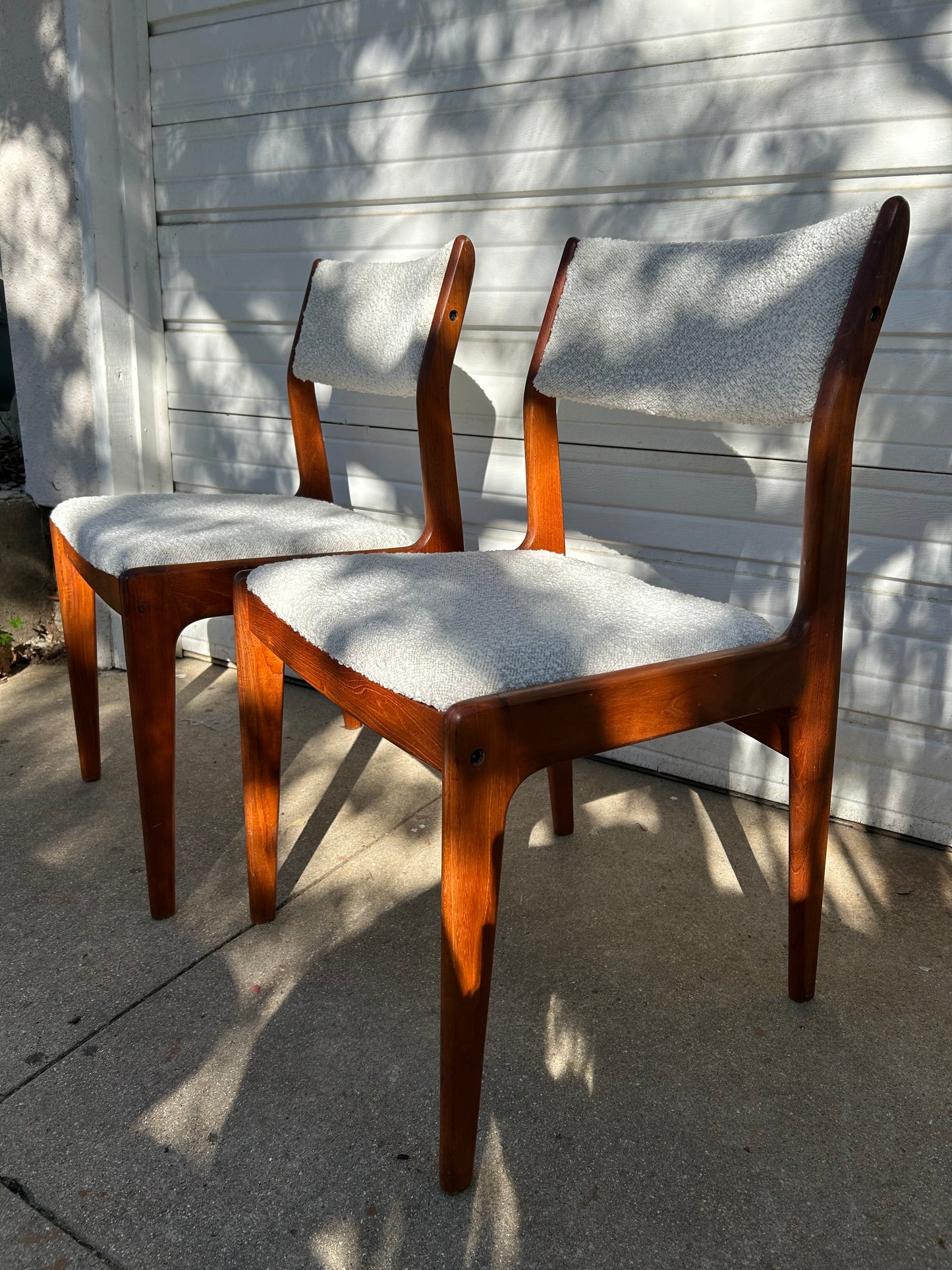 Set of 4 Mid Century Danish Teak Dining Chairs by D-SCAN, Reupholstered Boucle