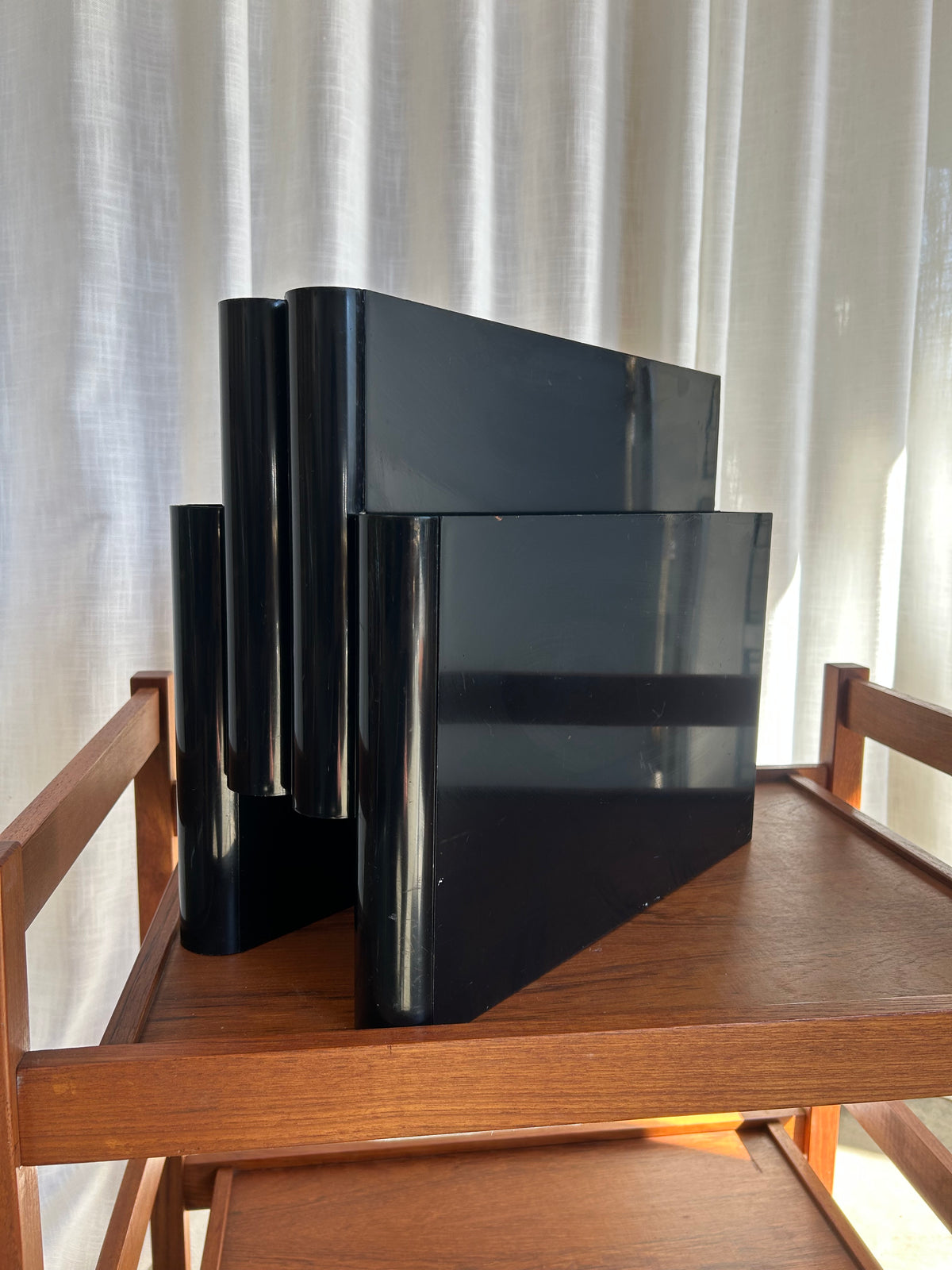 Vintage Black Kartell Magazine Rack with Handle, Circa 1970s