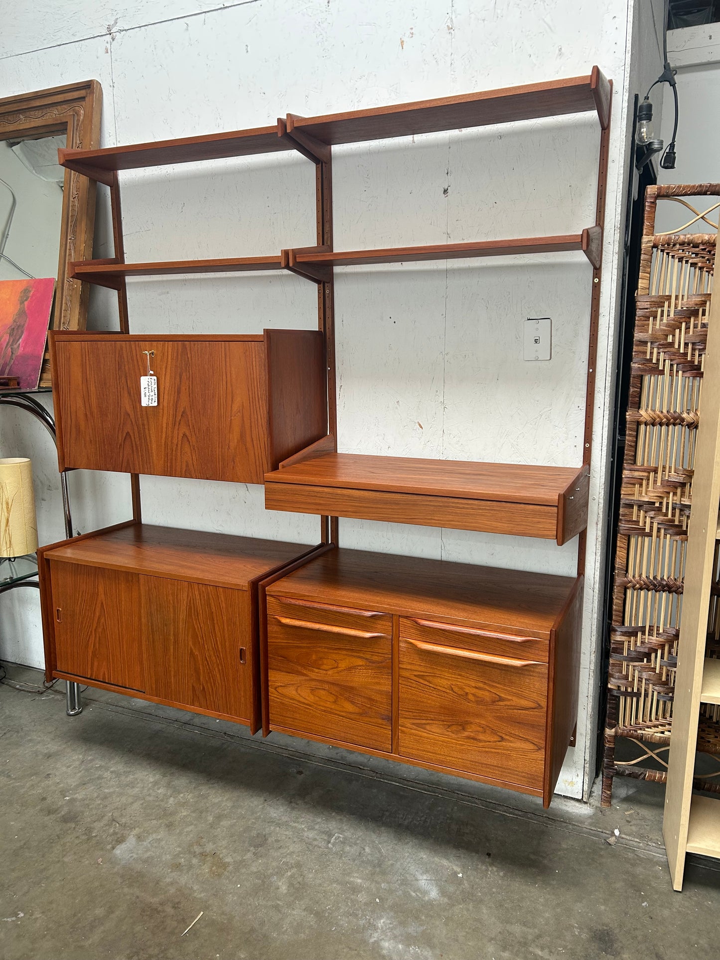 2-3 Bay Pega Teak Modular Wall Unit by Juul Christensen, Imported by Scandiline, Circa 1970s