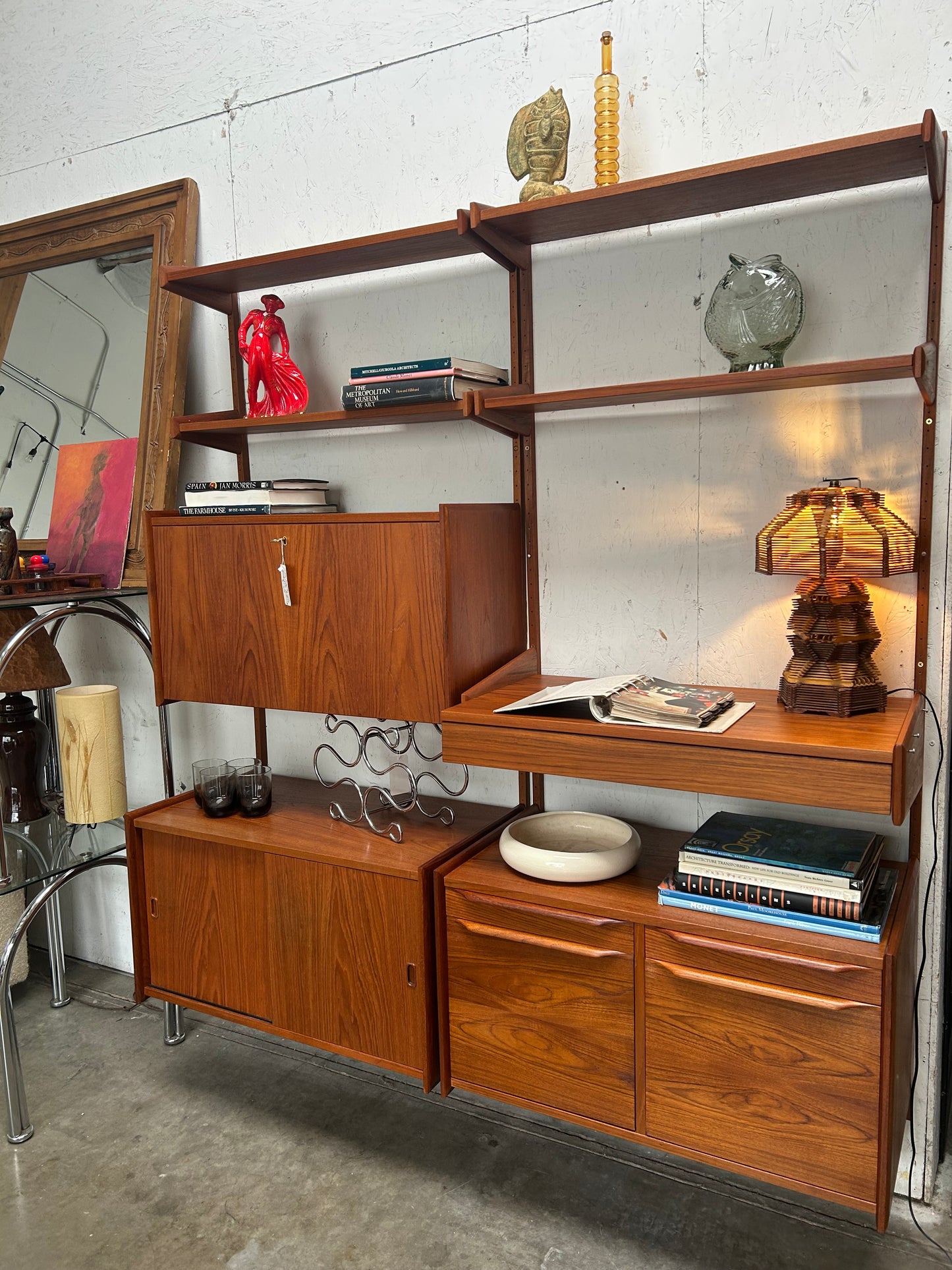 2-3 Bay Pega Teak Modular Wall Unit by Juul Christensen, Imported by Scandiline, Circa 1970s