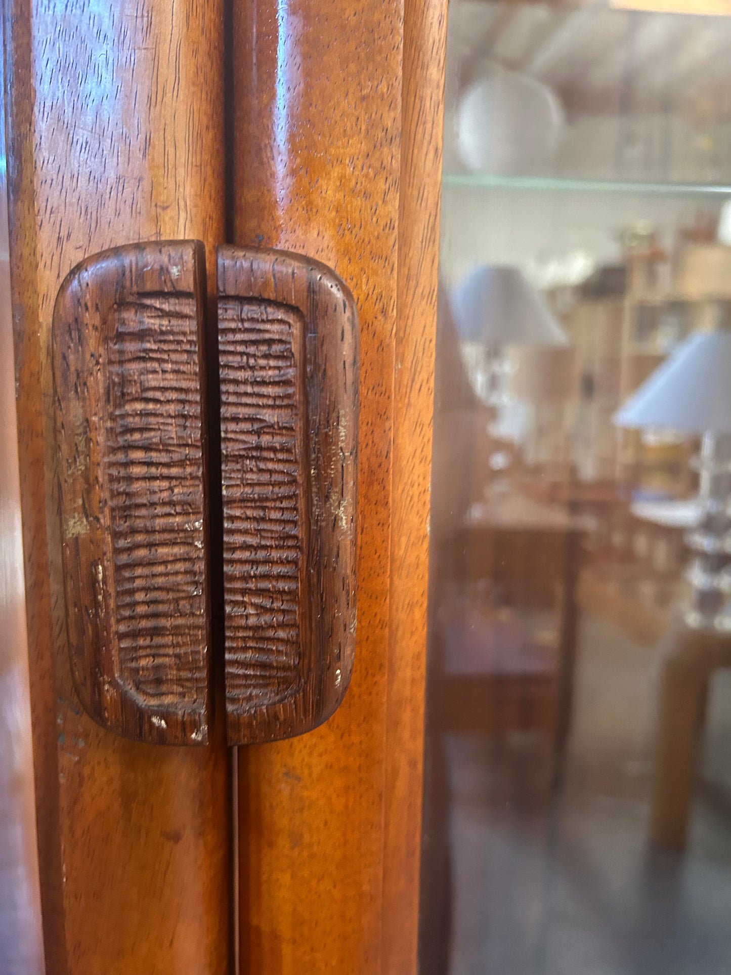 Art Deco Sculptural Walnut Curio Hutch
