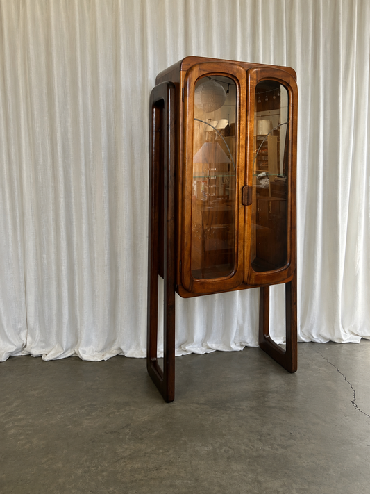 Art Deco Sculptural Walnut Curio Hutch