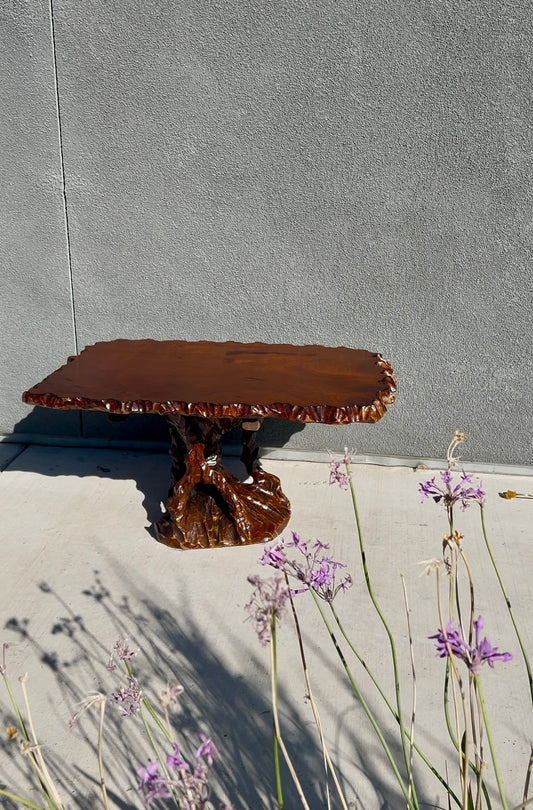Hand Carved Redwood Pedestal Coffee Table, Circa 1960s